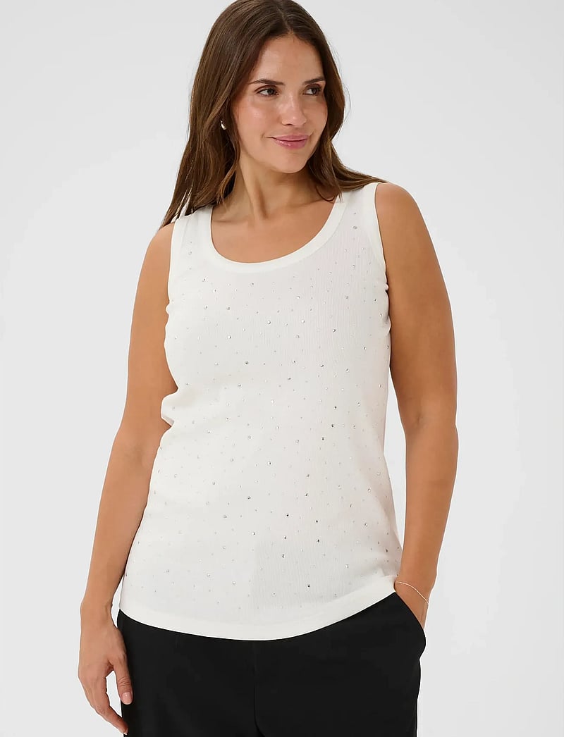 Kaffe Curve - KCcarina Rhinestone Top - linnen - chalk - 0