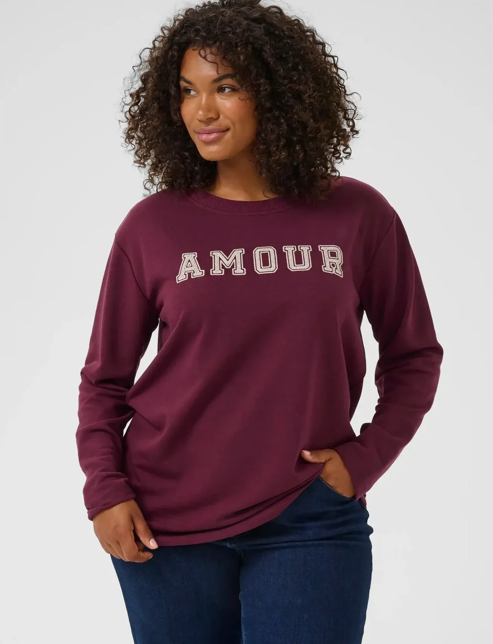 Kaffe Curve - KCeliza Sweatshirt - topy z długimi rękawami - windsor wine/amour embd. - 0