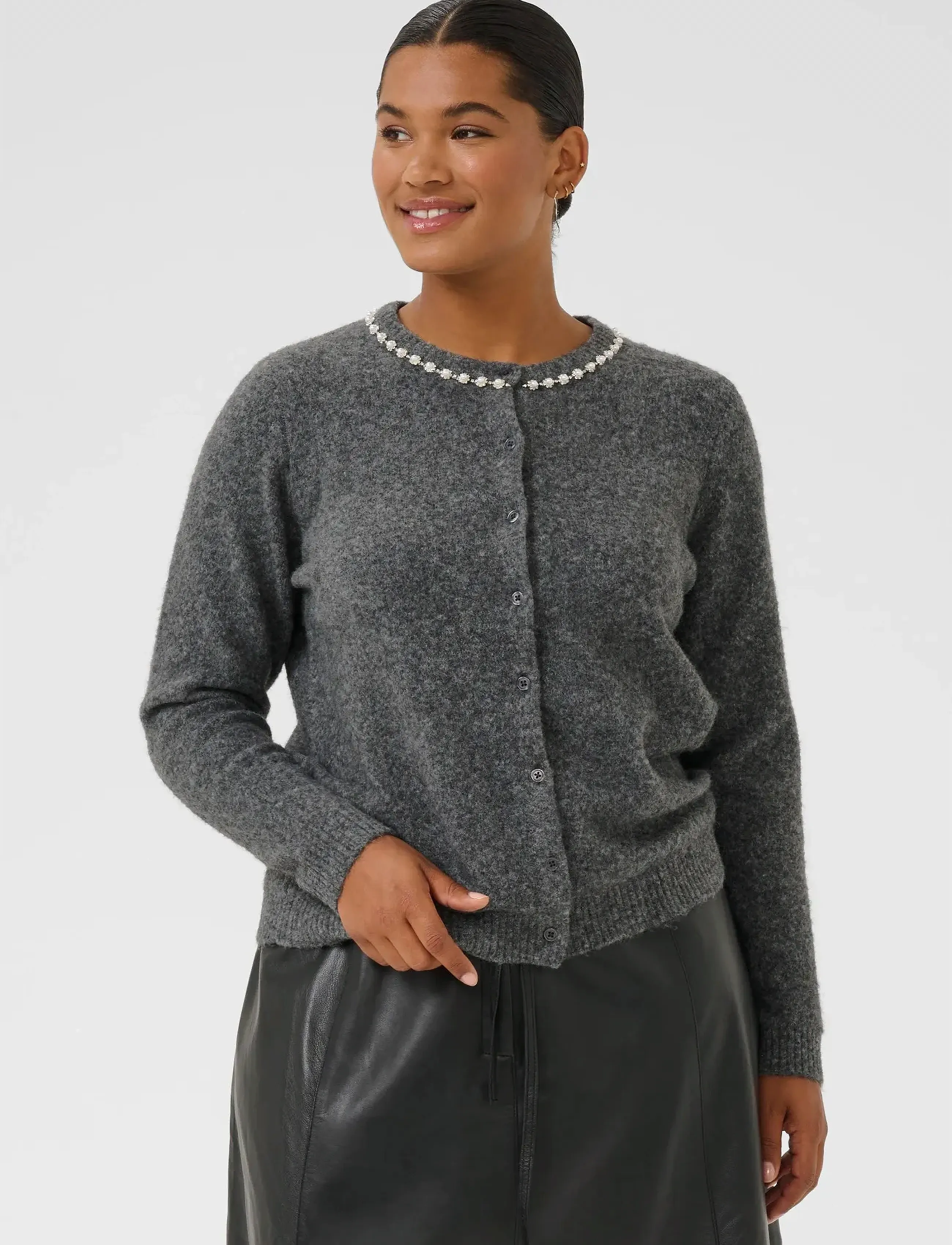 Kaffe Curve Kcroxia Cardigan, XL, Grey, Strik > Cardigans, Dame