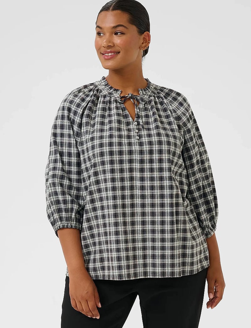 Kaffe Curve - KCelina Blouse - langärmlige blusen - black/grey check - 0