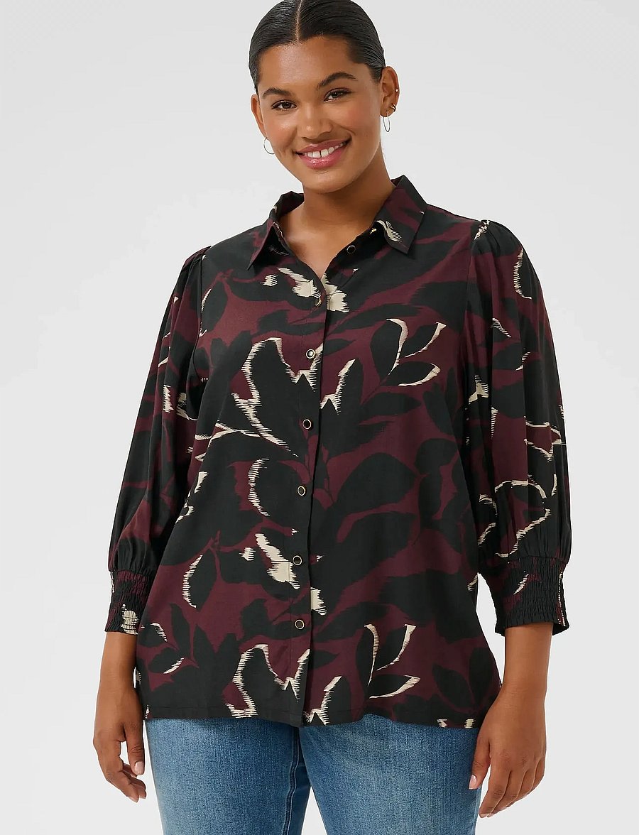 Kaffe Curve - KCmilana Shirt - langärmlige hemden - windsor wine/black flower - 0