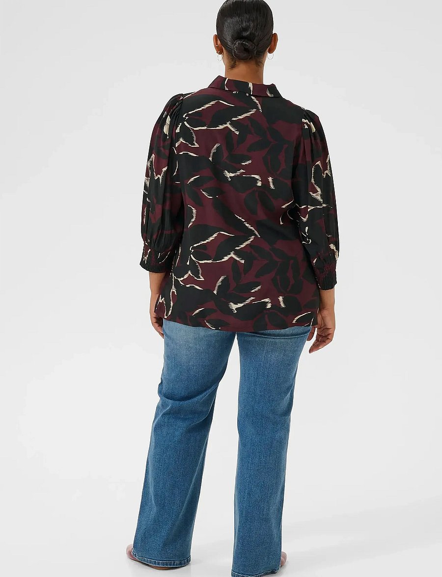Kaffe Curve - KCmilana Shirt - langärmlige hemden - windsor wine/black flower - 4