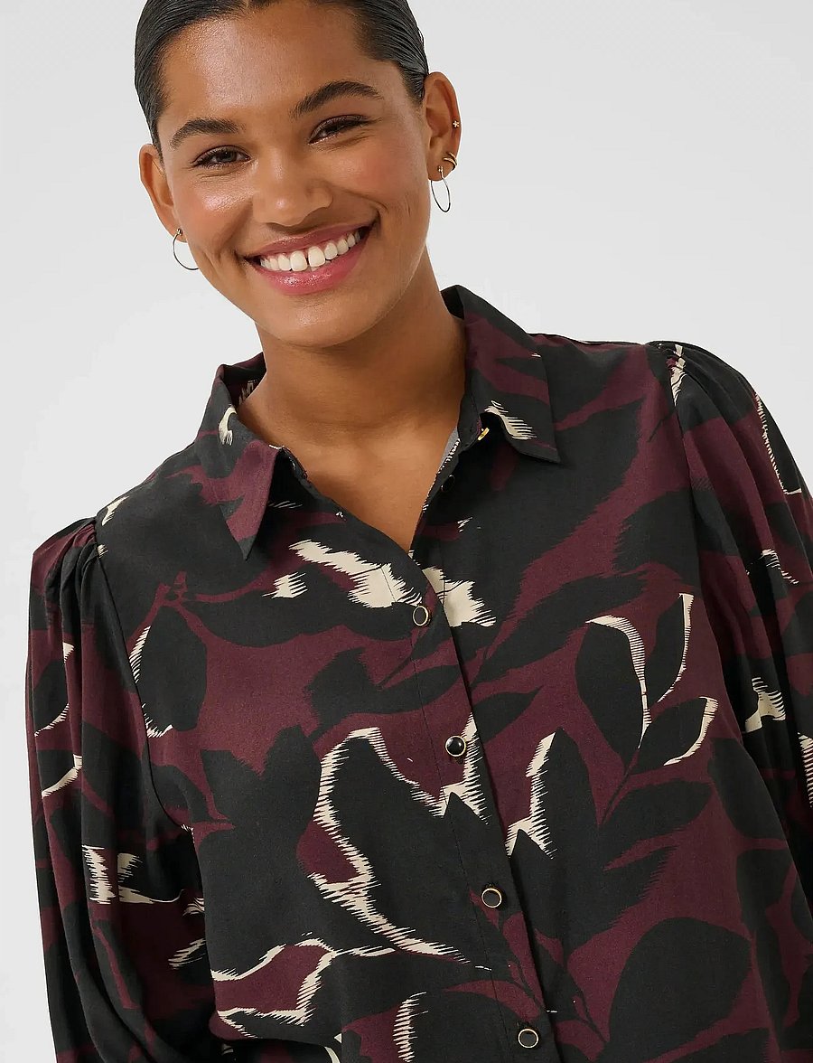 Kaffe Curve - KCmilana Shirt - langärmlige hemden - windsor wine/black flower - 5