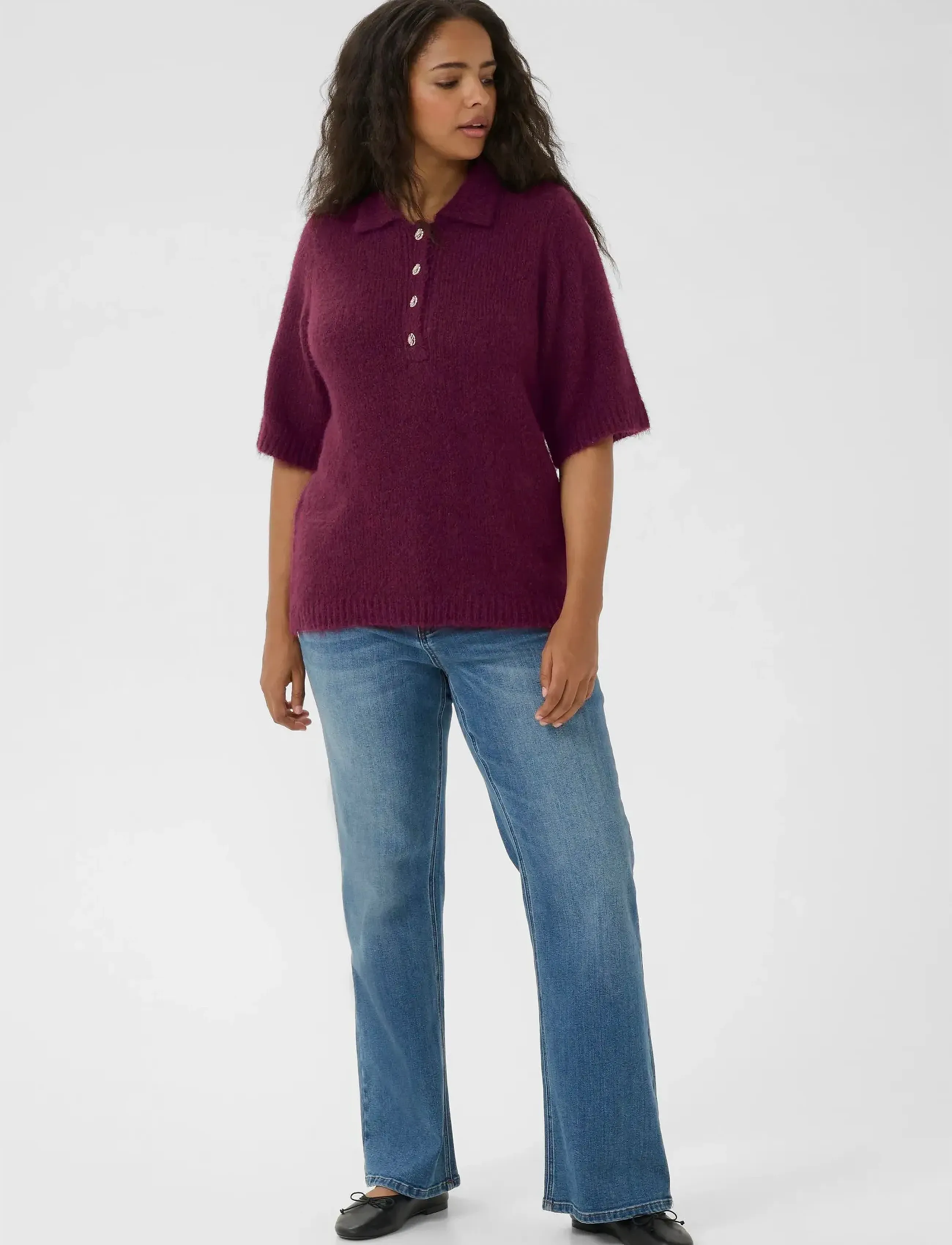 Kaffe Curve - KCemilia Polo Pullover - sweaters - windsor wine - 3