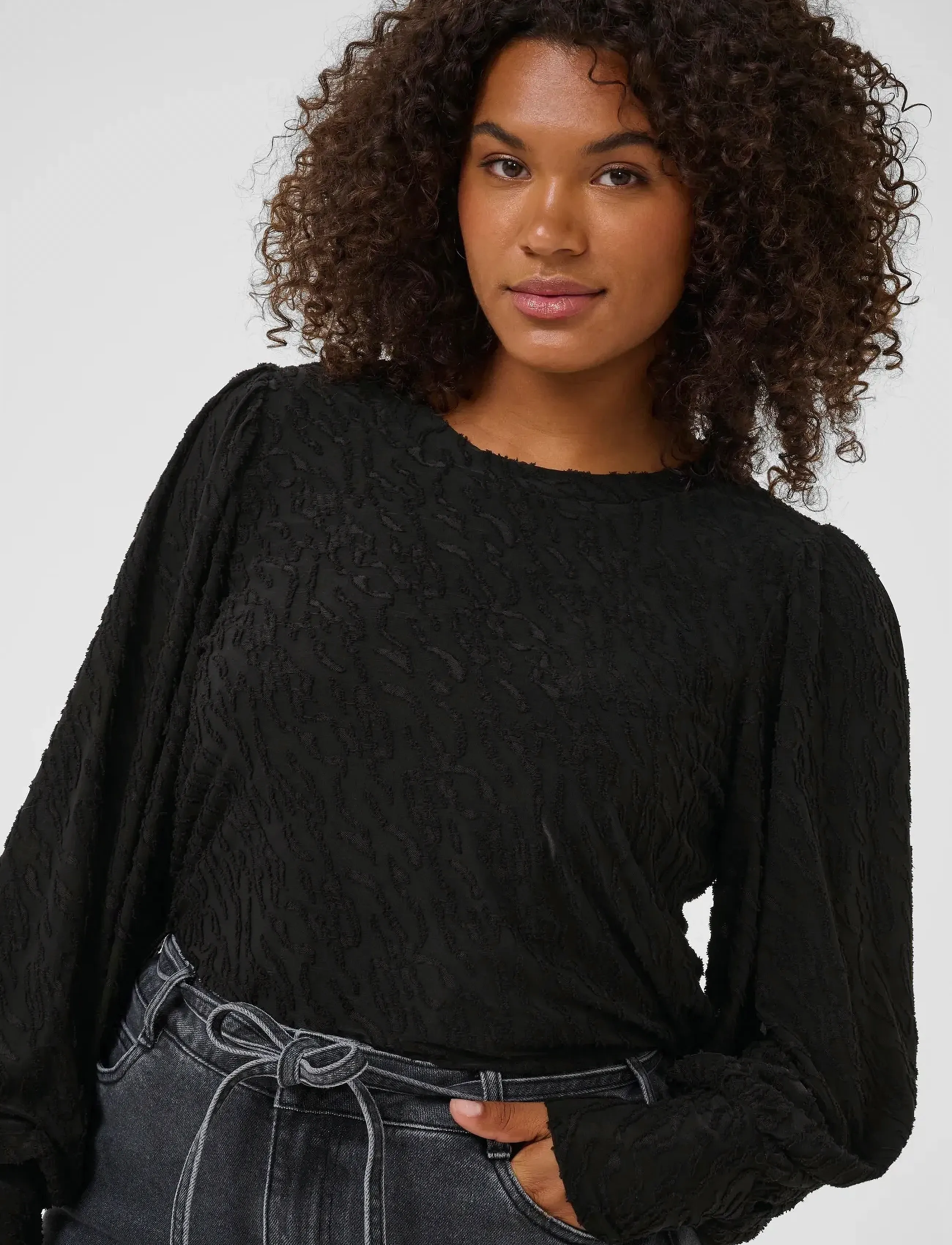 Kaffe Curve - KCzarina T-Shirt - langerma toppar - black deep - 5