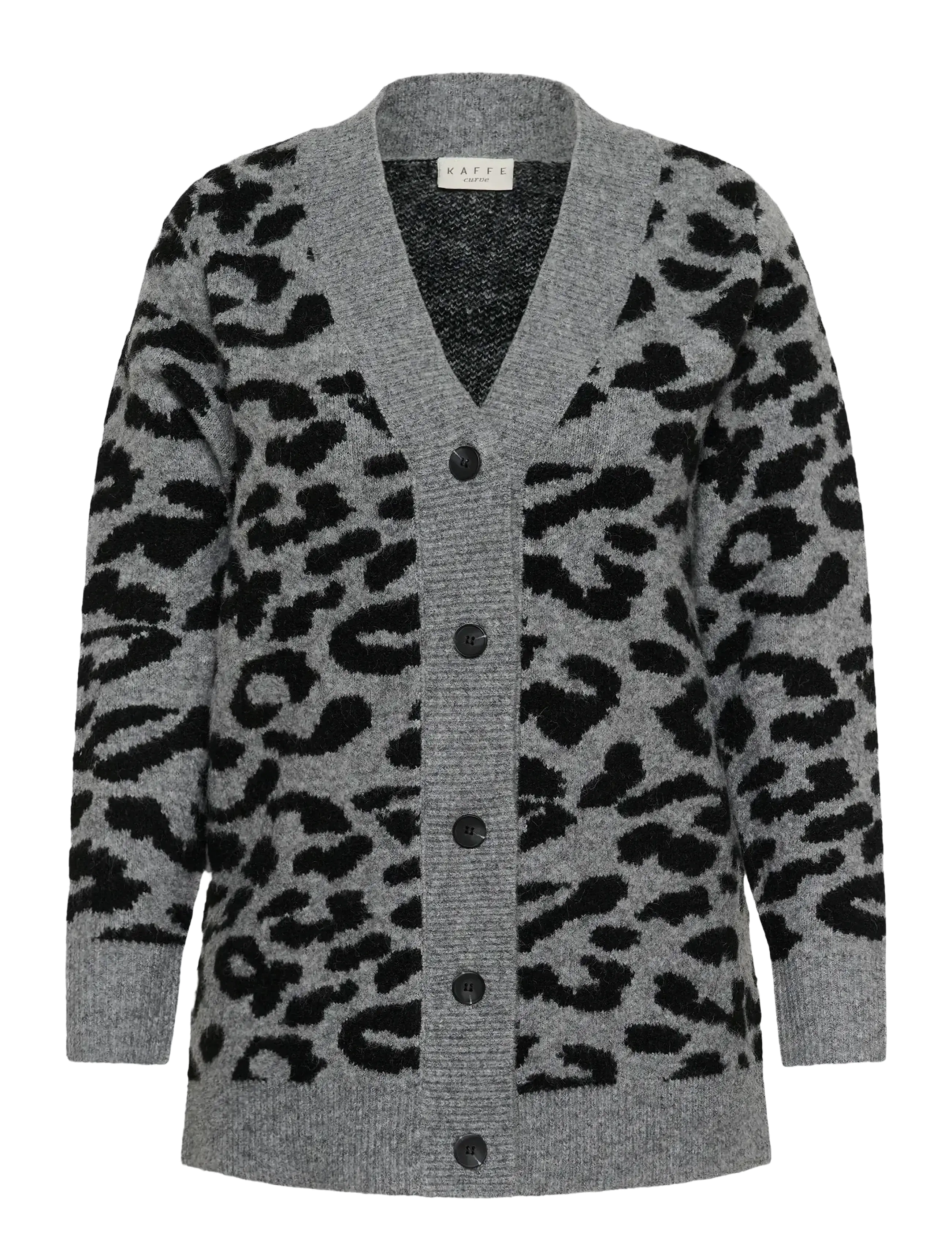 Kaffe Curve KCsandia Cardigan - Tøj - LGM/BLACK LEOPARD / grey