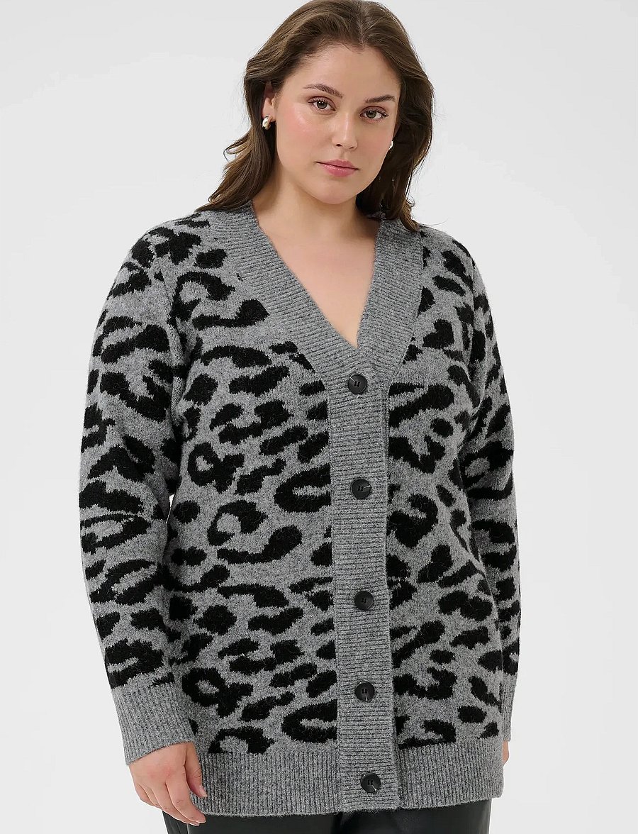 Kaffe Curve - KCsandia Cardigan - cardigans - lgm/black leopard - 0