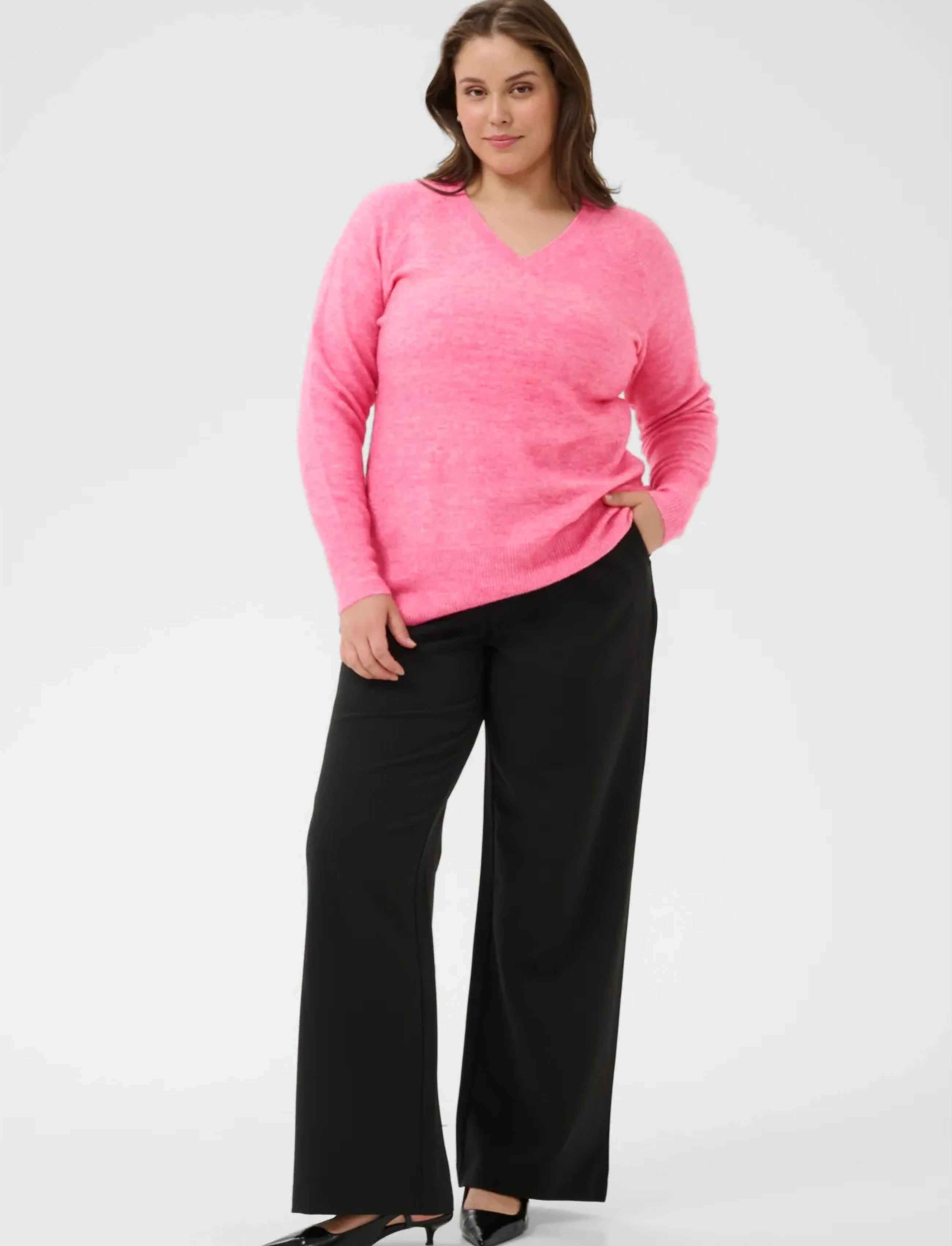 Kaffe Curve - KCniela V-neck Pullover - pullover - pink power melange - 3