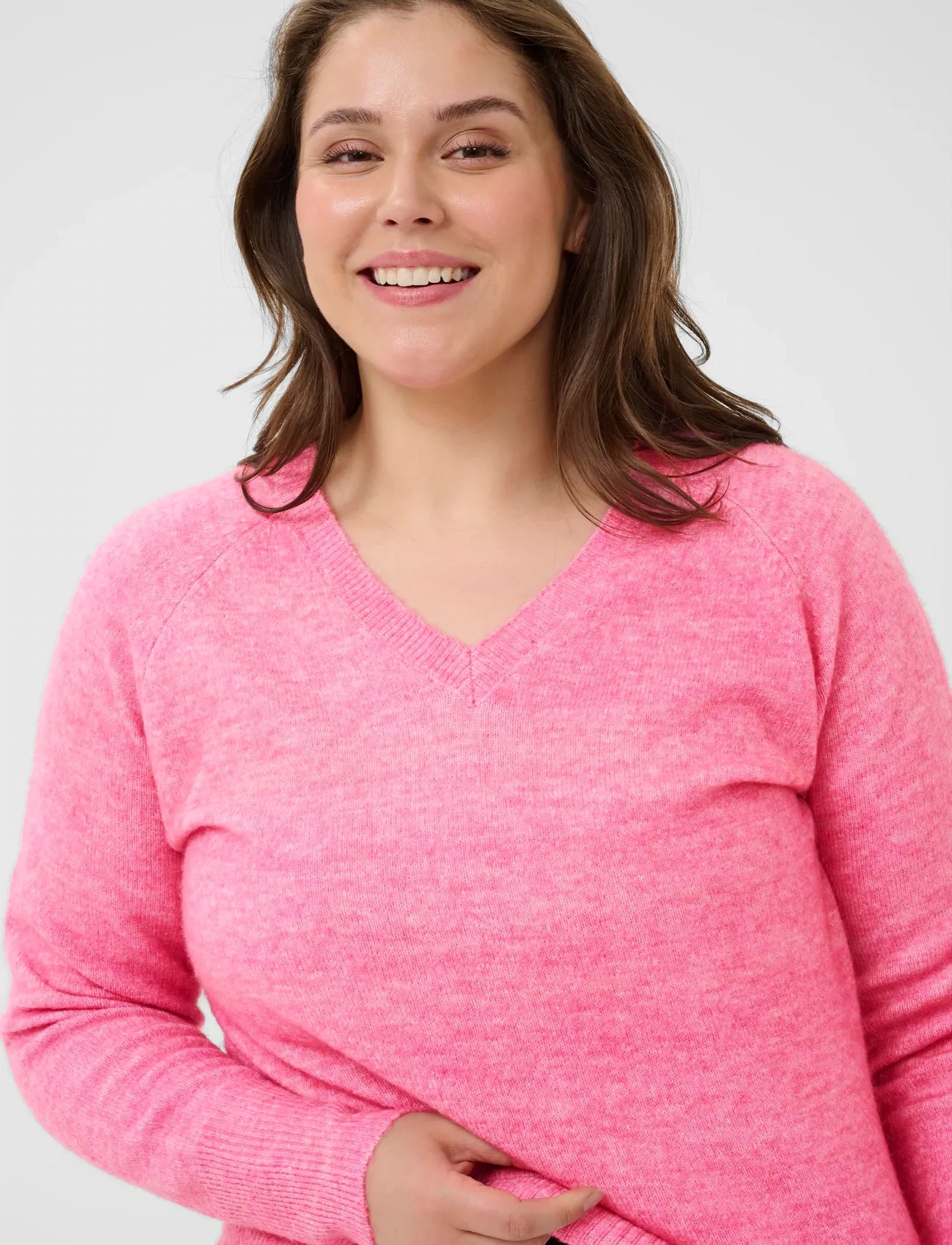 Kaffe Curve - KCniela V-neck Pullover - pullover - pink power melange - 5