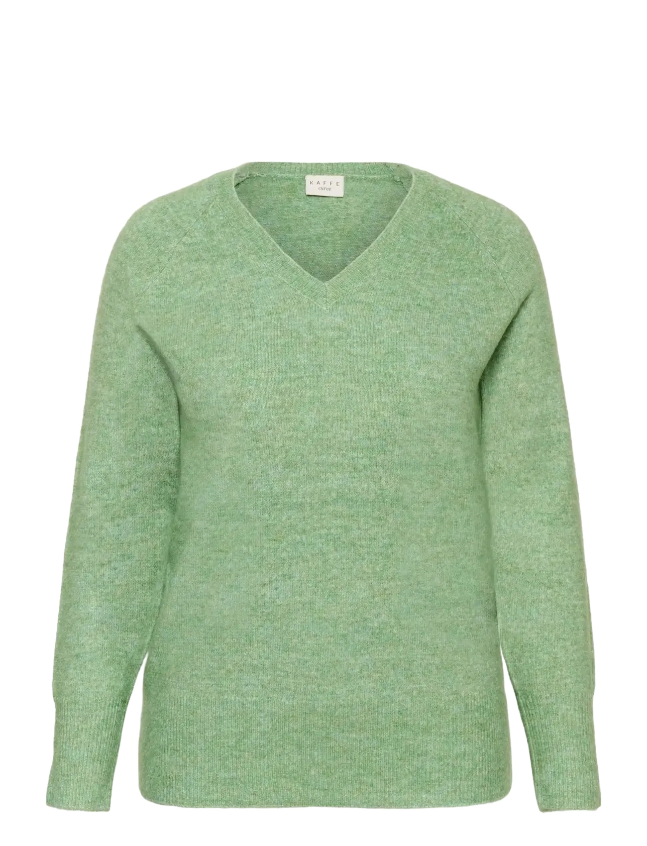 Kaffe Curve KCniela V-neck Pullover - Tøj - SEA SPRAY MELANGE / green