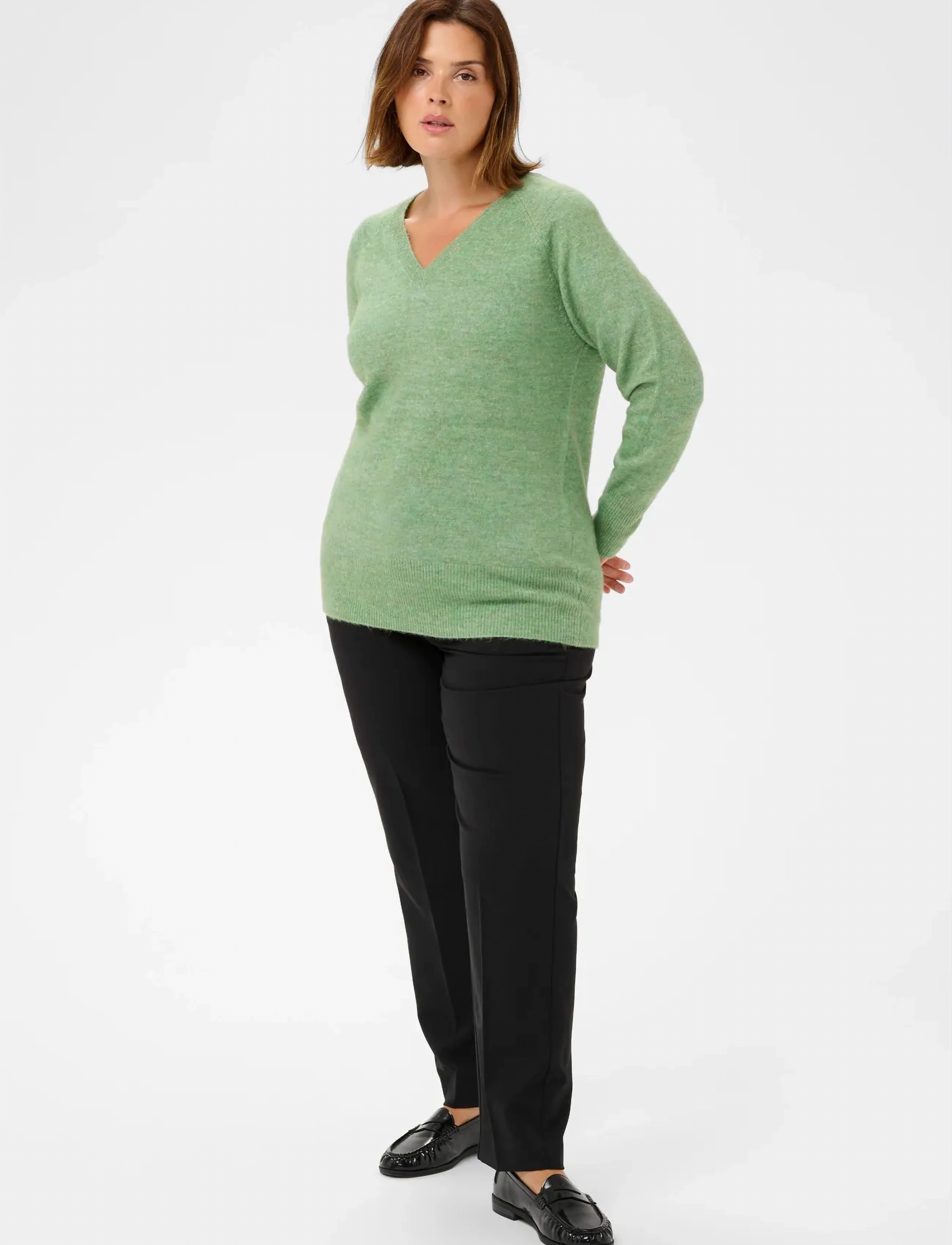 Kaffe Curve - KCniela V-neck Pullover - trøjer - sea spray melange - 3