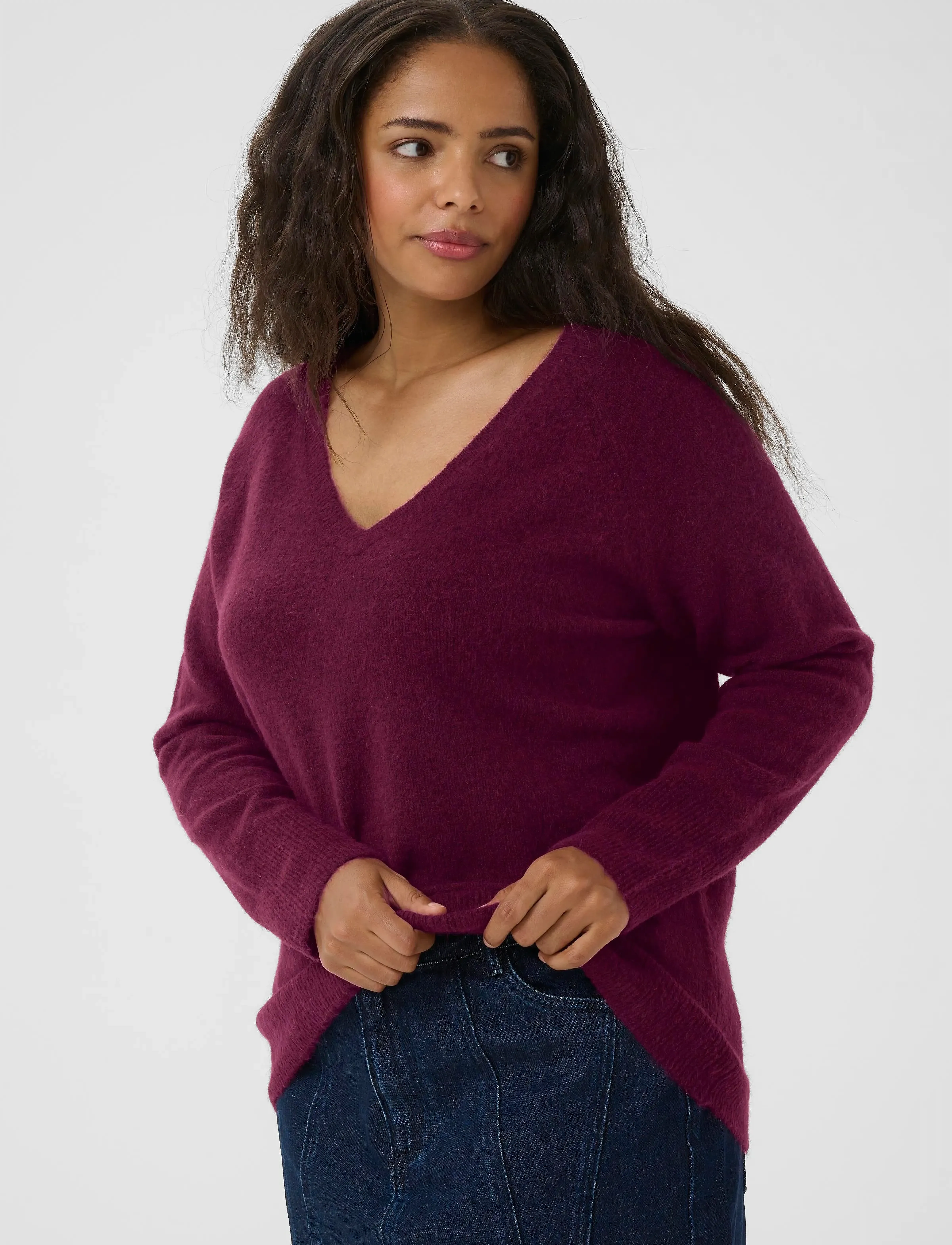 Kaffe Curve Kcniela V-Neck Pullover, Kvinder, V-Hals Trøje, Bordeaux, Str: S