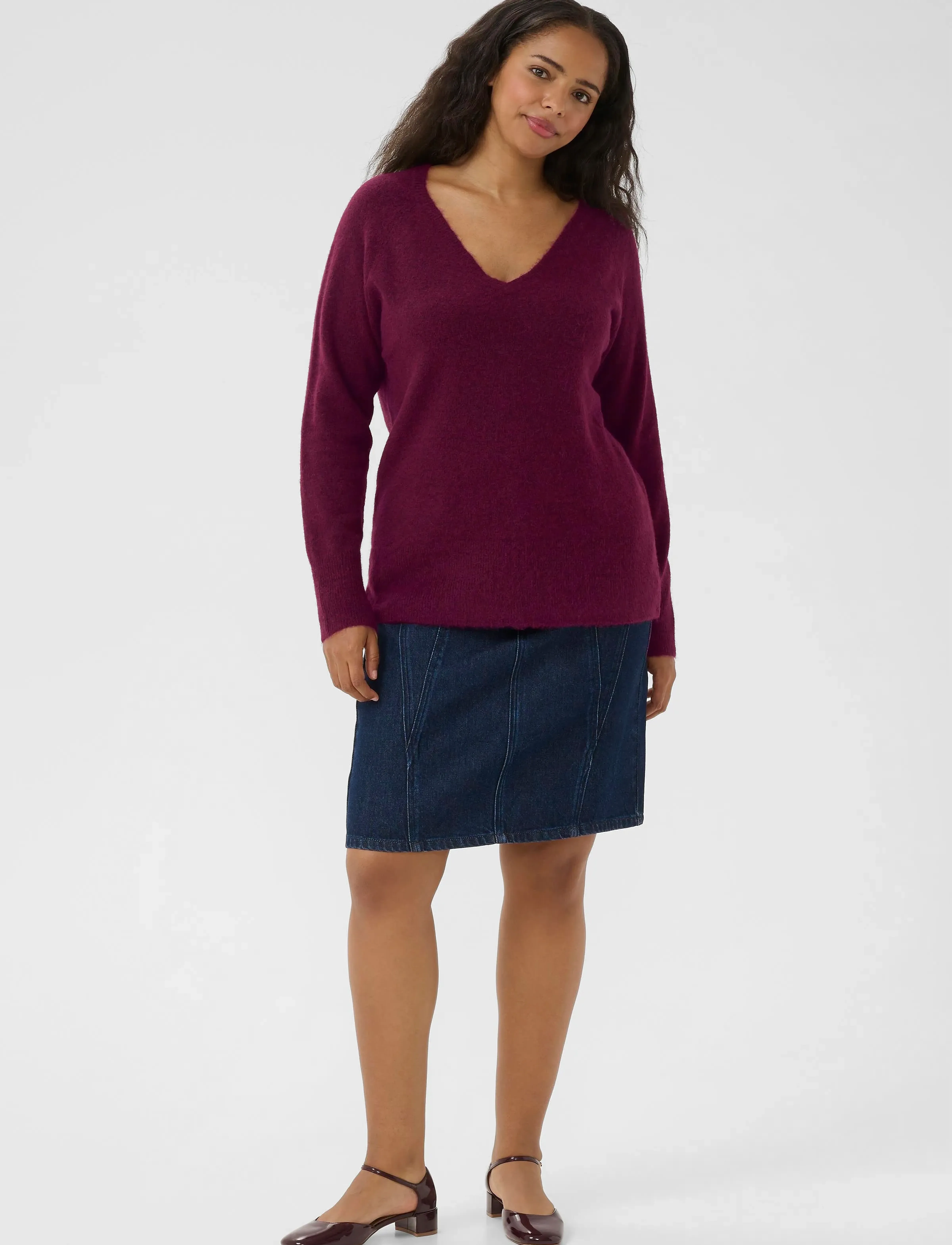 Kaffe Curve - KCniela V-neck Pullover - trøjer - windsor wine - 3