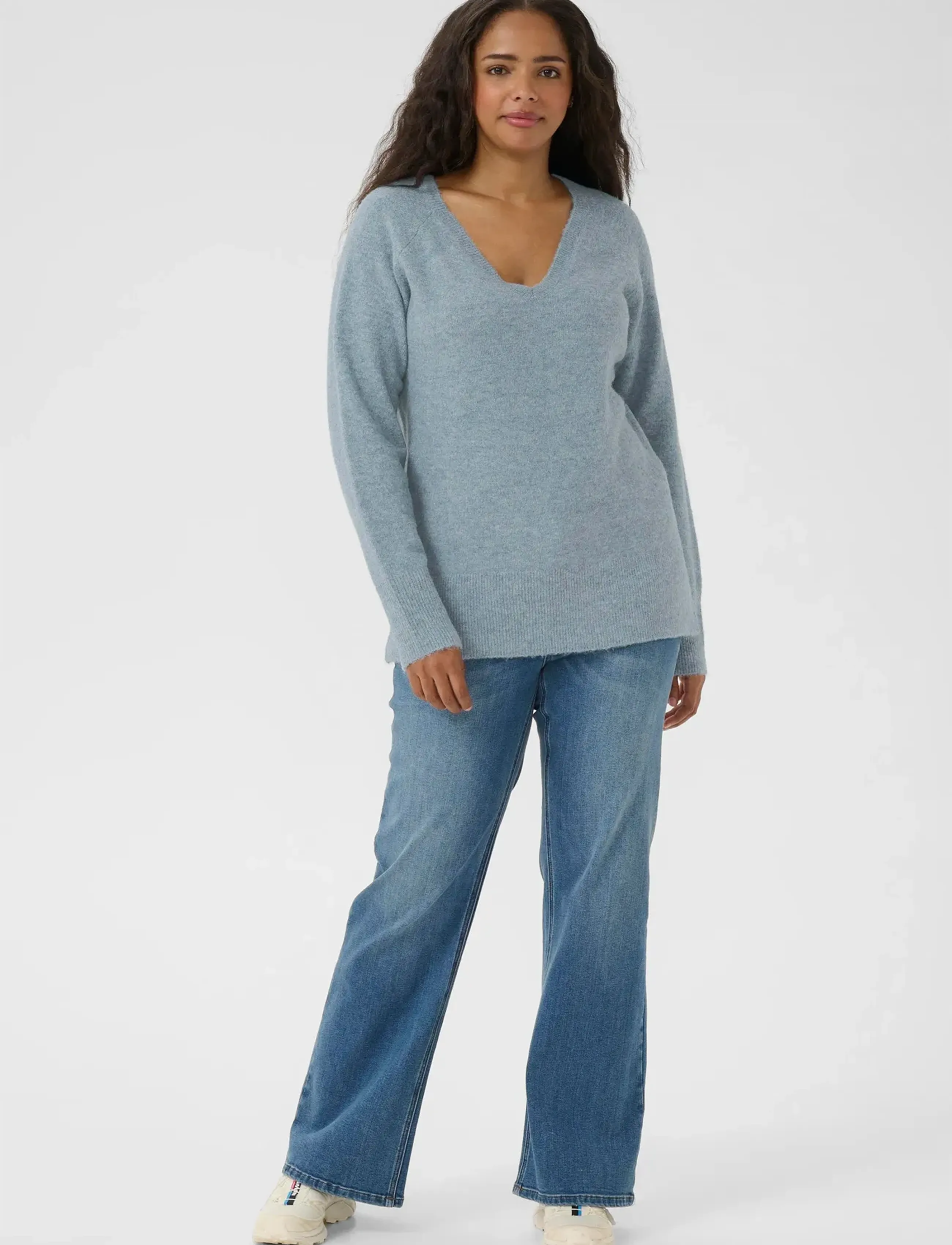 Kaffe Curve - KCniela V-neck Pullover - laveste priser - windward blue melange - 3