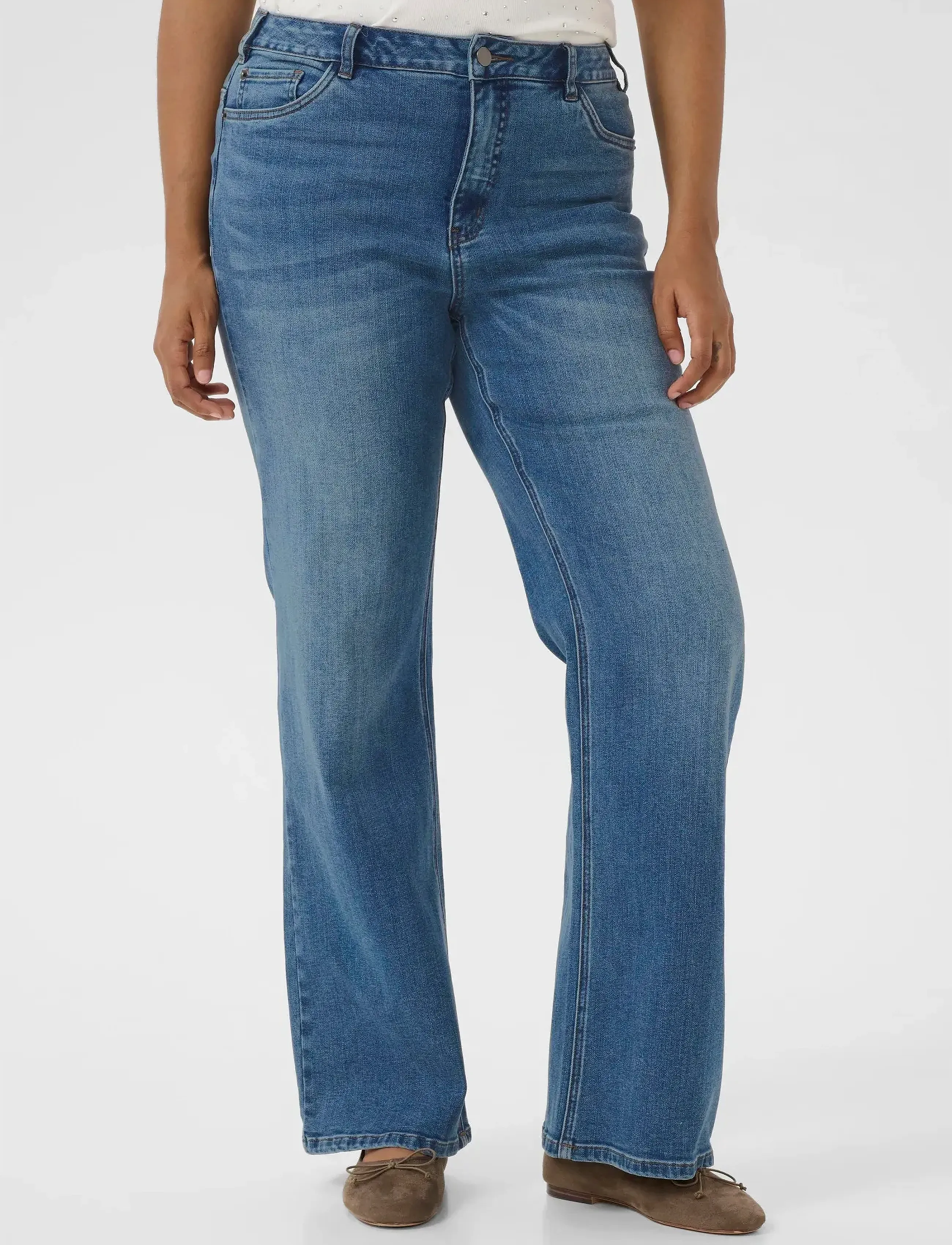 Kaffe Curve Kcflora Flared Full Lenght Jeans, 46, Blau - Flares, Frauen