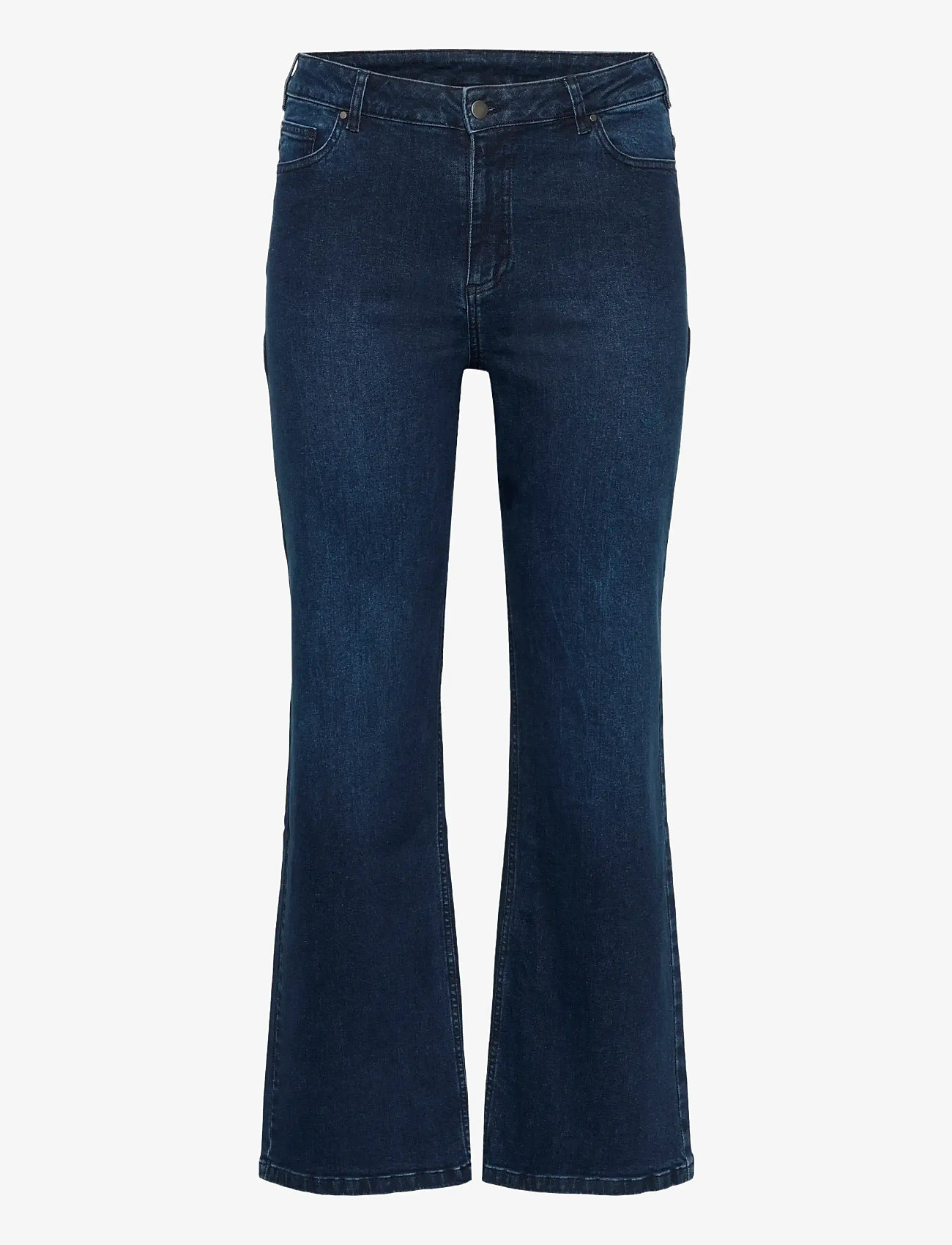 Kaffe Curve - KCflora Flared Long Jeans - utsvängda jeans - dark blue denim - 1