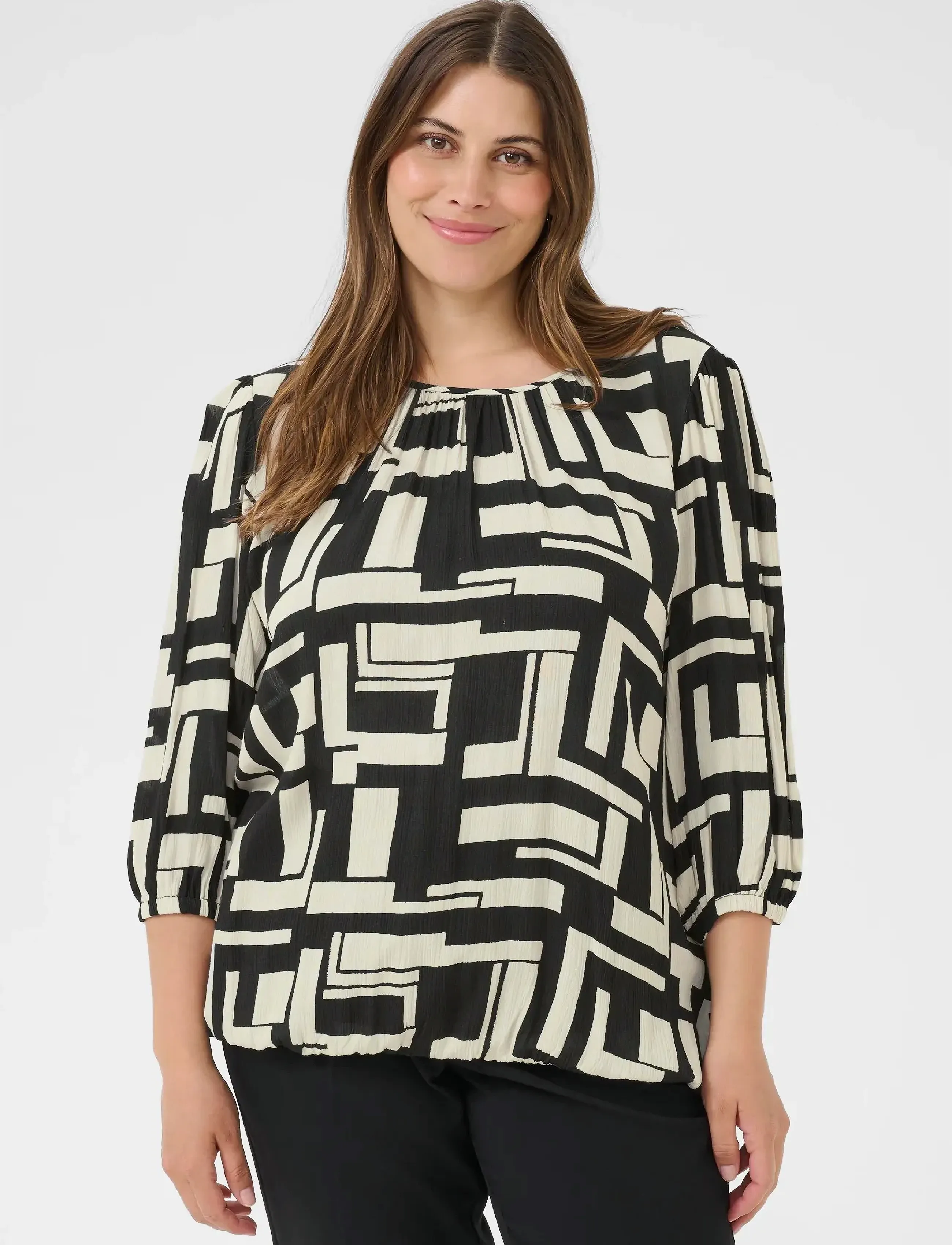 Kaffe Curve KCmarina Ami Blouse - Blusen & Hemden - BLACK/WHITE GRAPHIC / cream