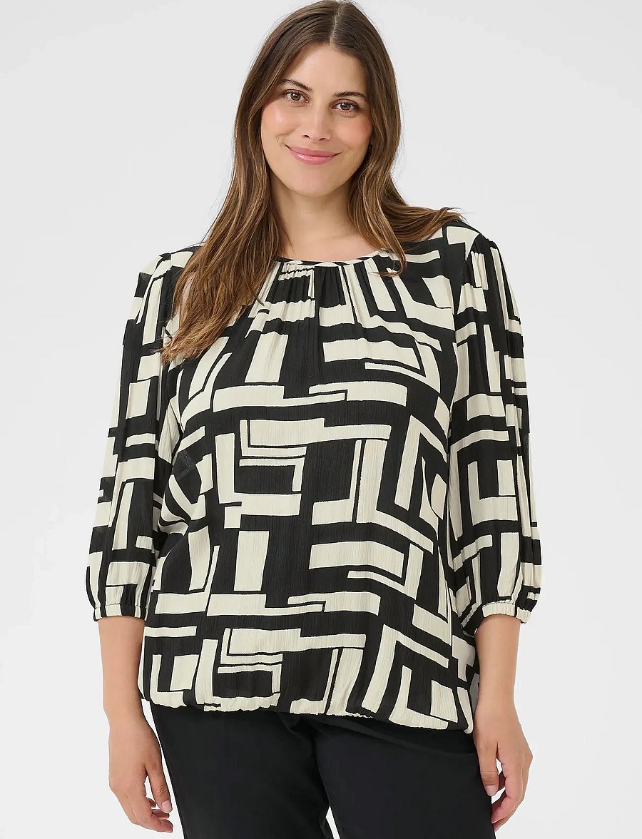 Kaffe Curve - KCmarina Ami Blouse - pikkade varrukatega pluusid - black/white graphic - 0