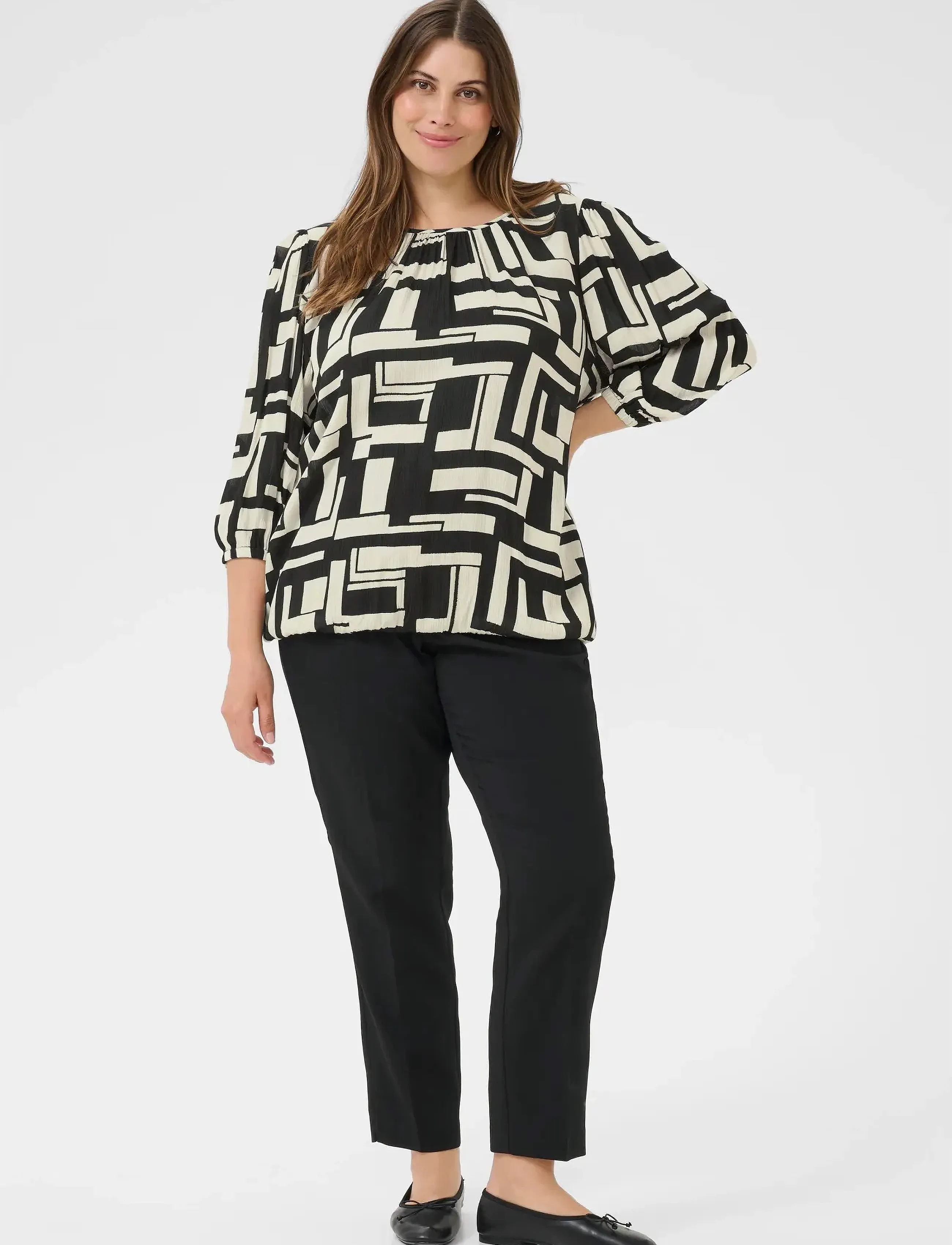 Kaffe Curve - KCmarina Ami Blouse - pikkade varrukatega pluusid - black/white graphic - 3
