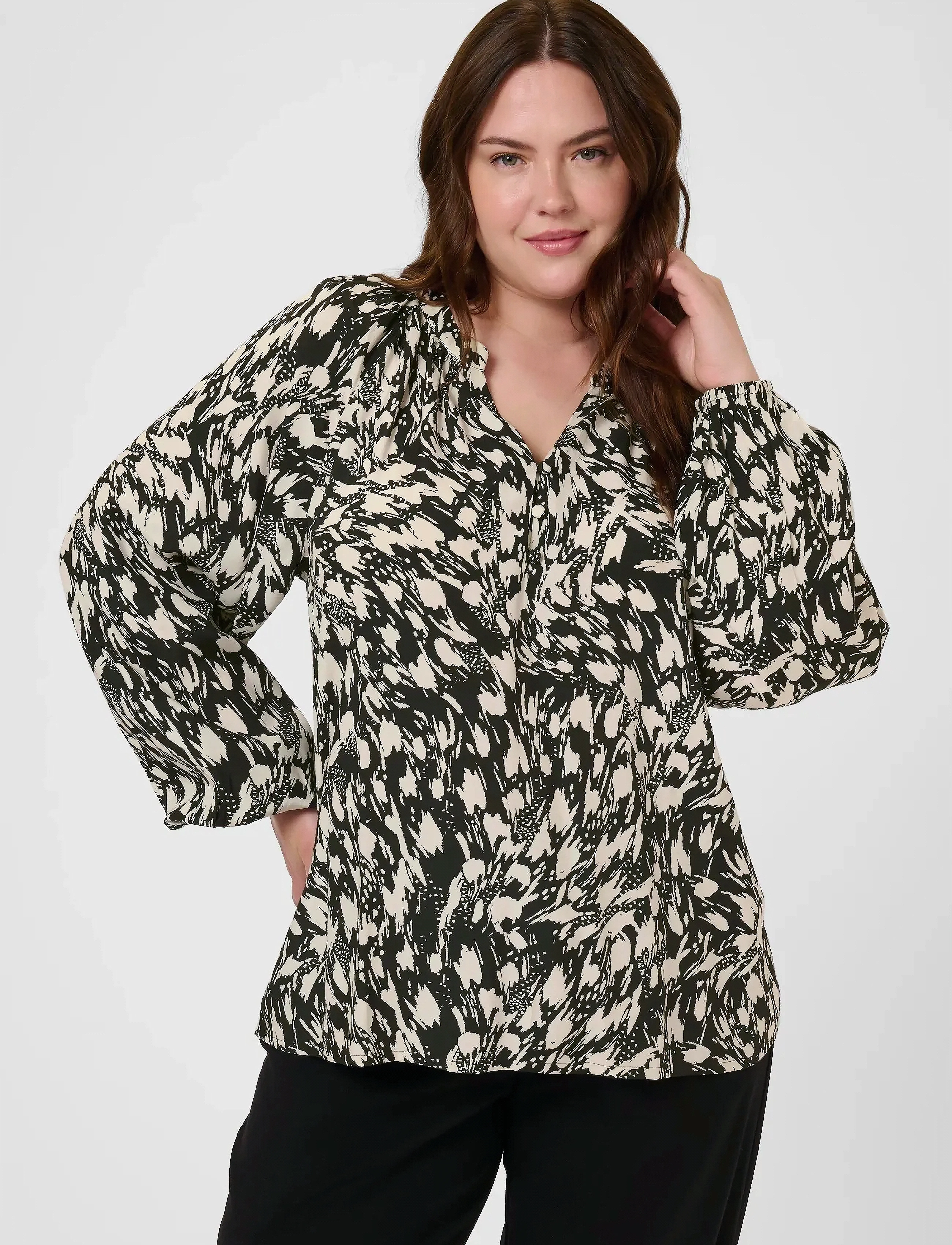 Kaffe Curve KCjamia Blouse - Blouses & Shirts - BLACK/TURTLEDOVE GRAPHIC / black
