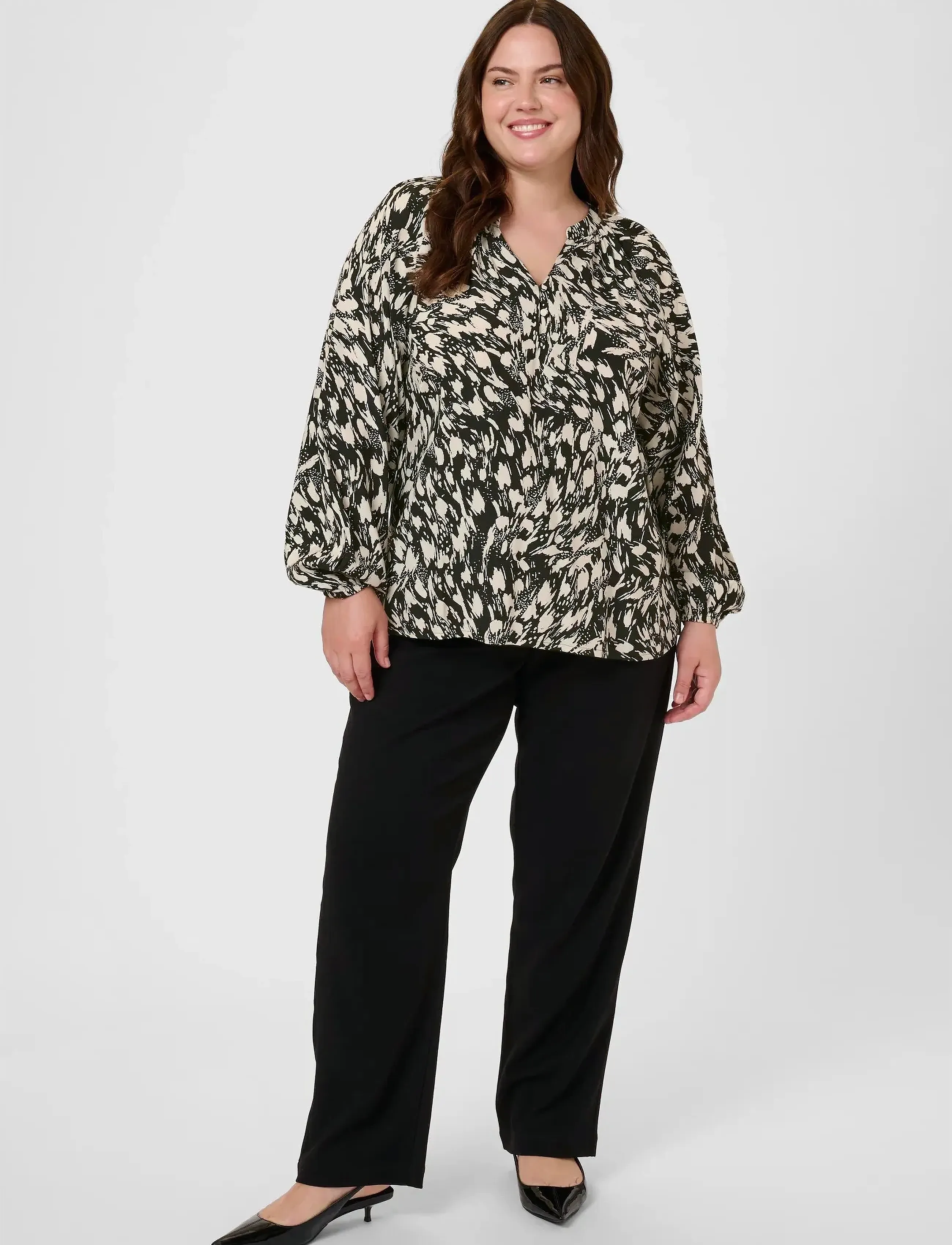 Kaffe Curve - KCjamia Blouse - long-sleeved blouses - black/turtledove graphic - 3
