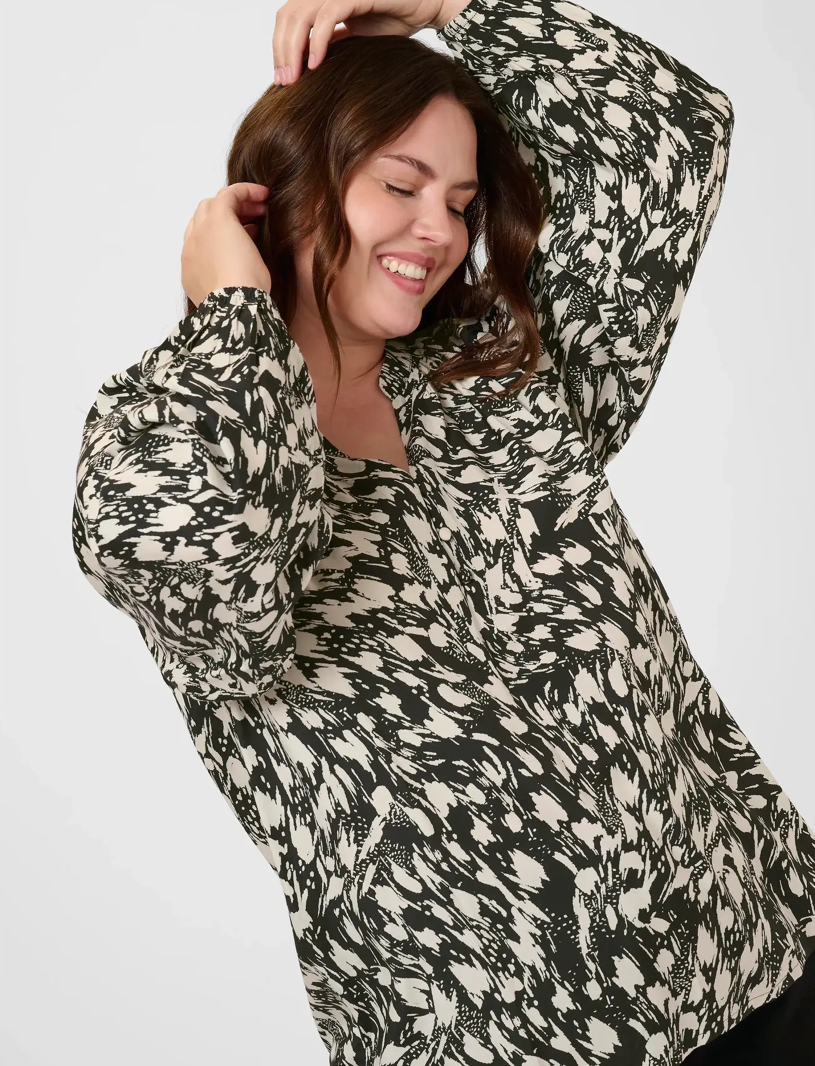 Kaffe Curve - KCjamia Blouse - long-sleeved blouses - black/turtledove graphic - 5