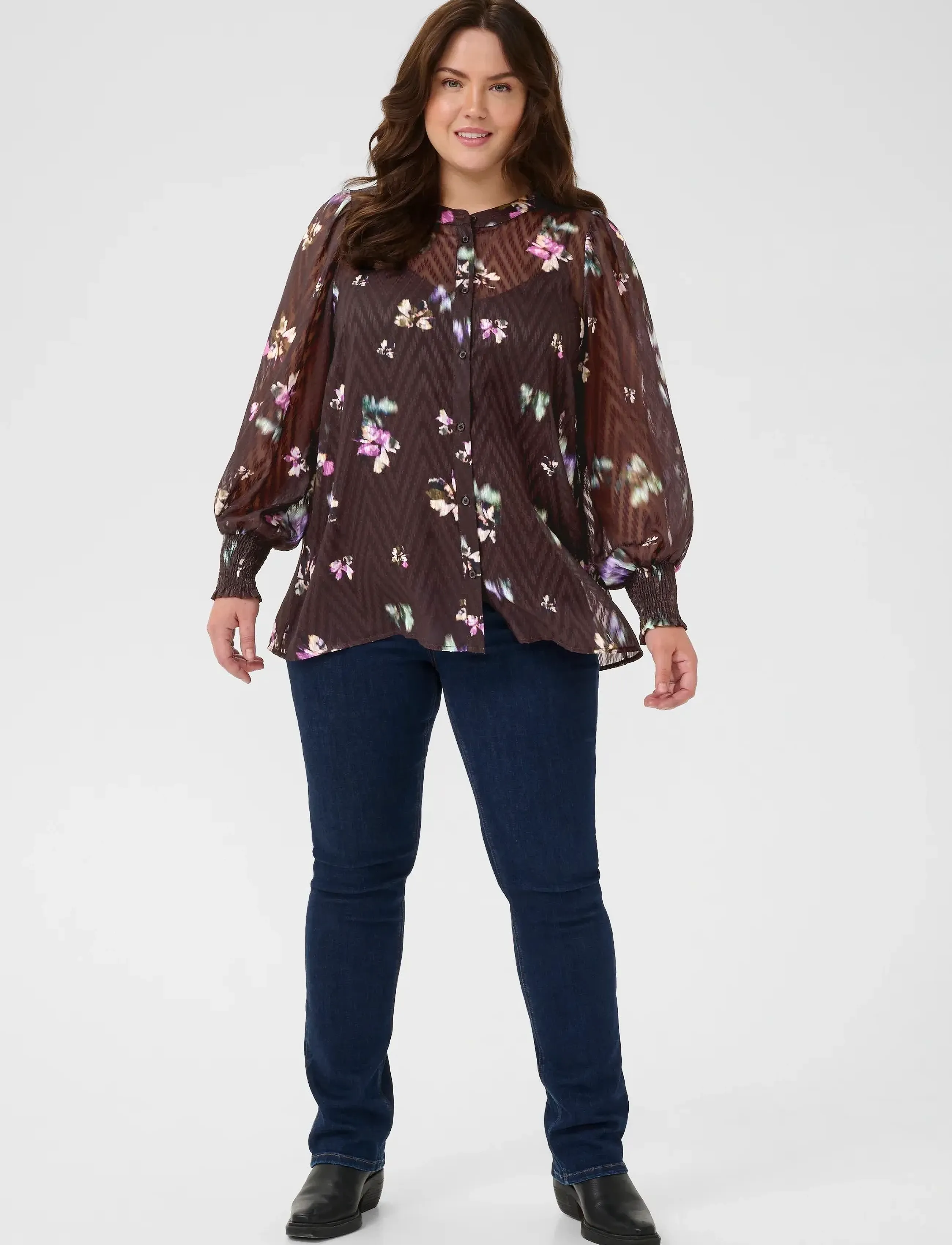 Kaffe Curve - KCclara Shirt - black coffee/multi col.flowers - 3