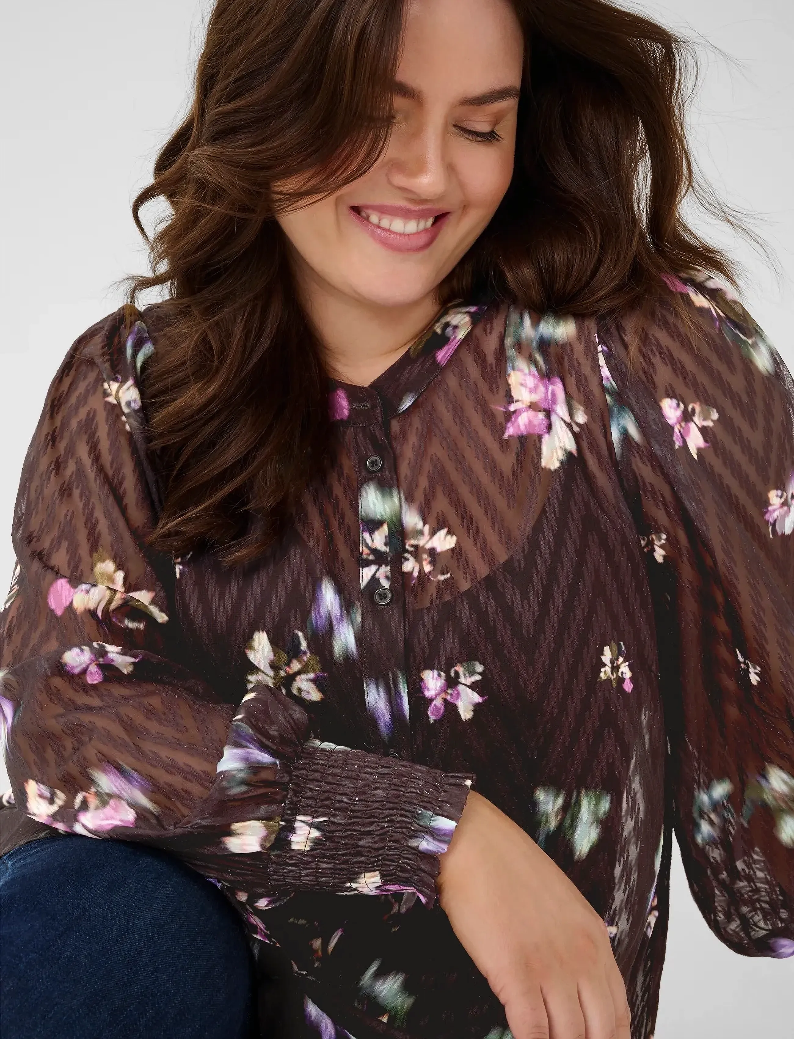 Kaffe Curve - KCclara Shirt - black coffee/multi col.flowers - 5