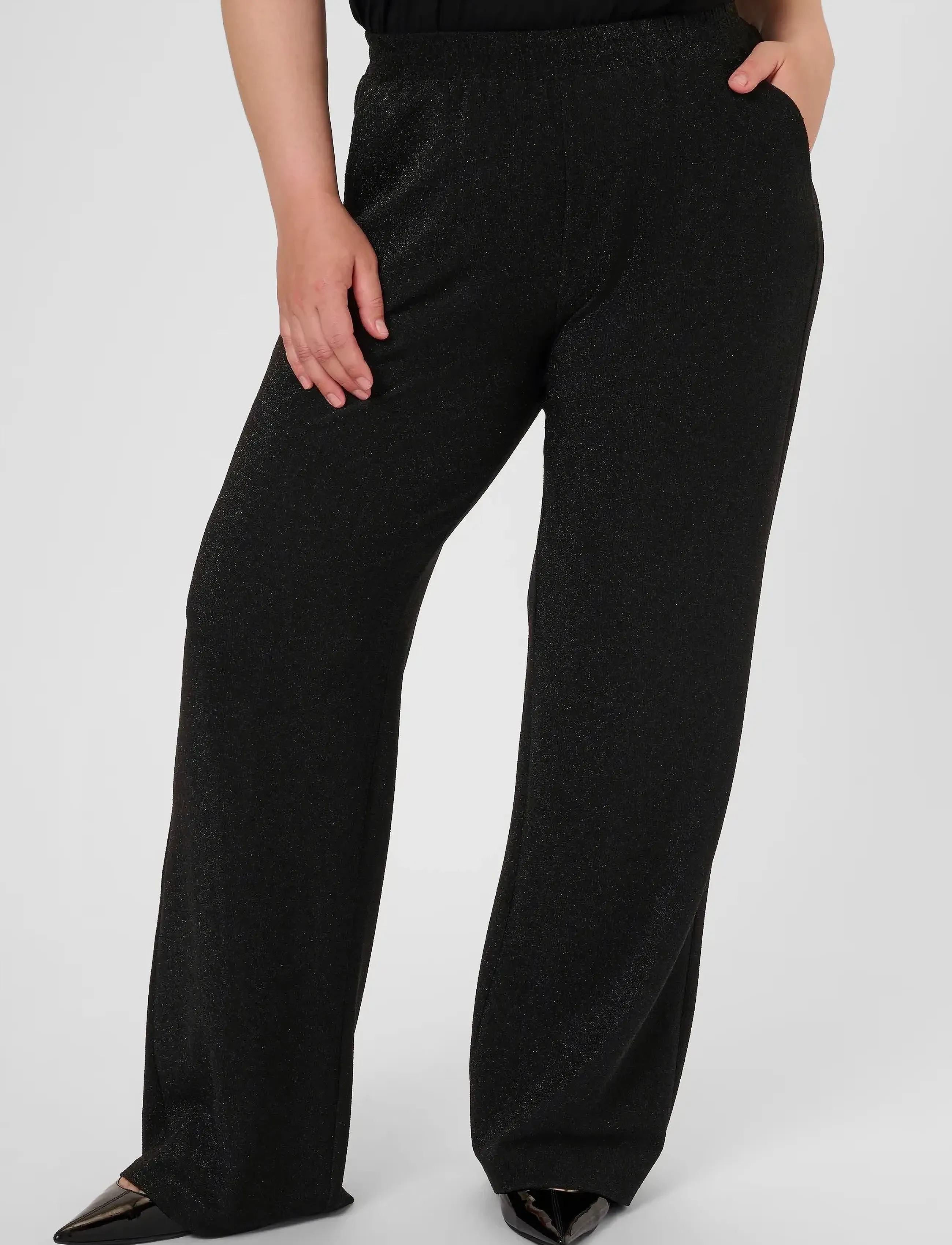 Kaffe Curve Kcriana Pants, M, Trousers, Schwarz - Wide Leg, Frauen