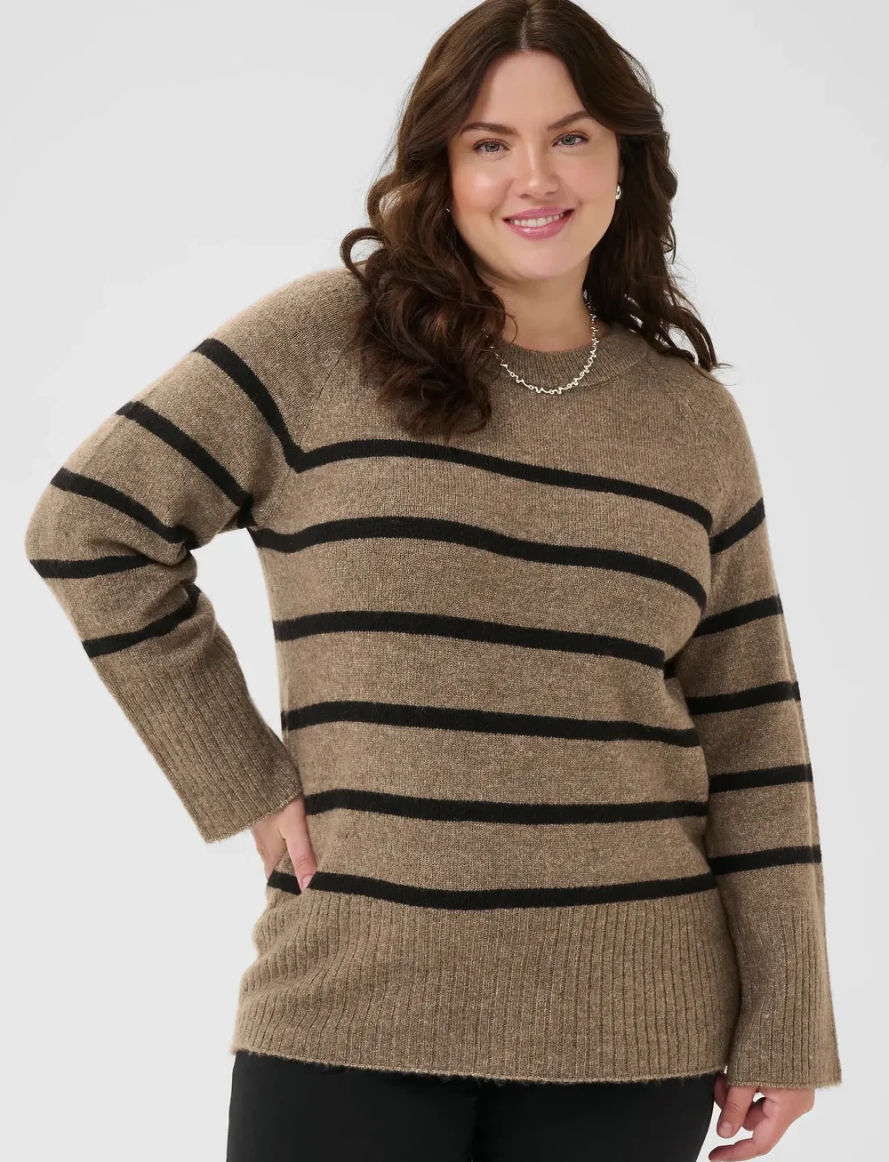 Kaffe Curve - KCerina Knit Pullover - stickade tröjor - morel melange black stripe - 0