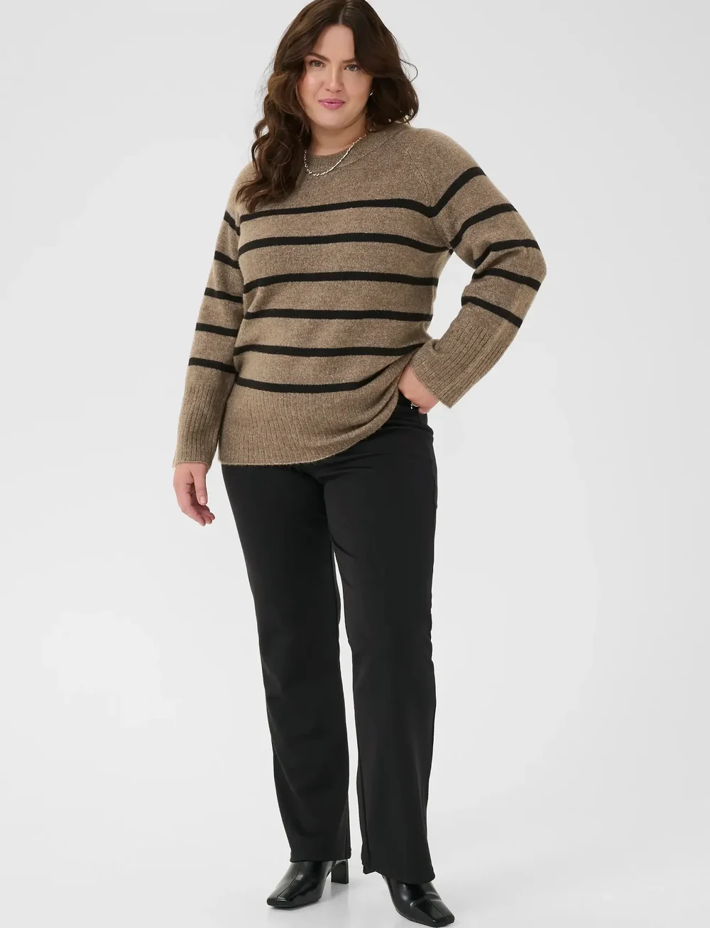 Kaffe Curve - KCerina Knit Pullover - stickade tröjor - morel melange black stripe - 3