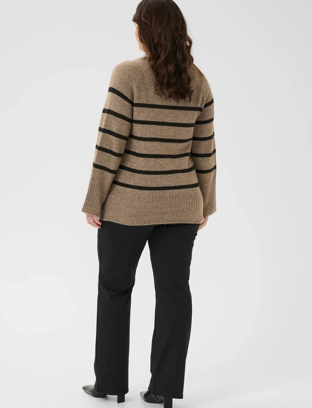 Kaffe Curve - KCerina Knit Pullover - stickade tröjor - morel melange black stripe - 4