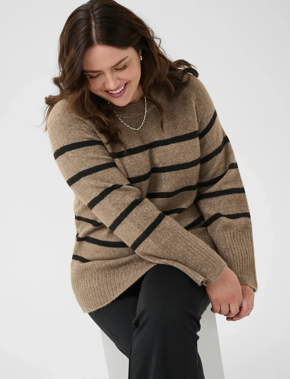 Kaffe Curve - KCerina Knit Pullover - stickade tröjor - morel melange black stripe - 5