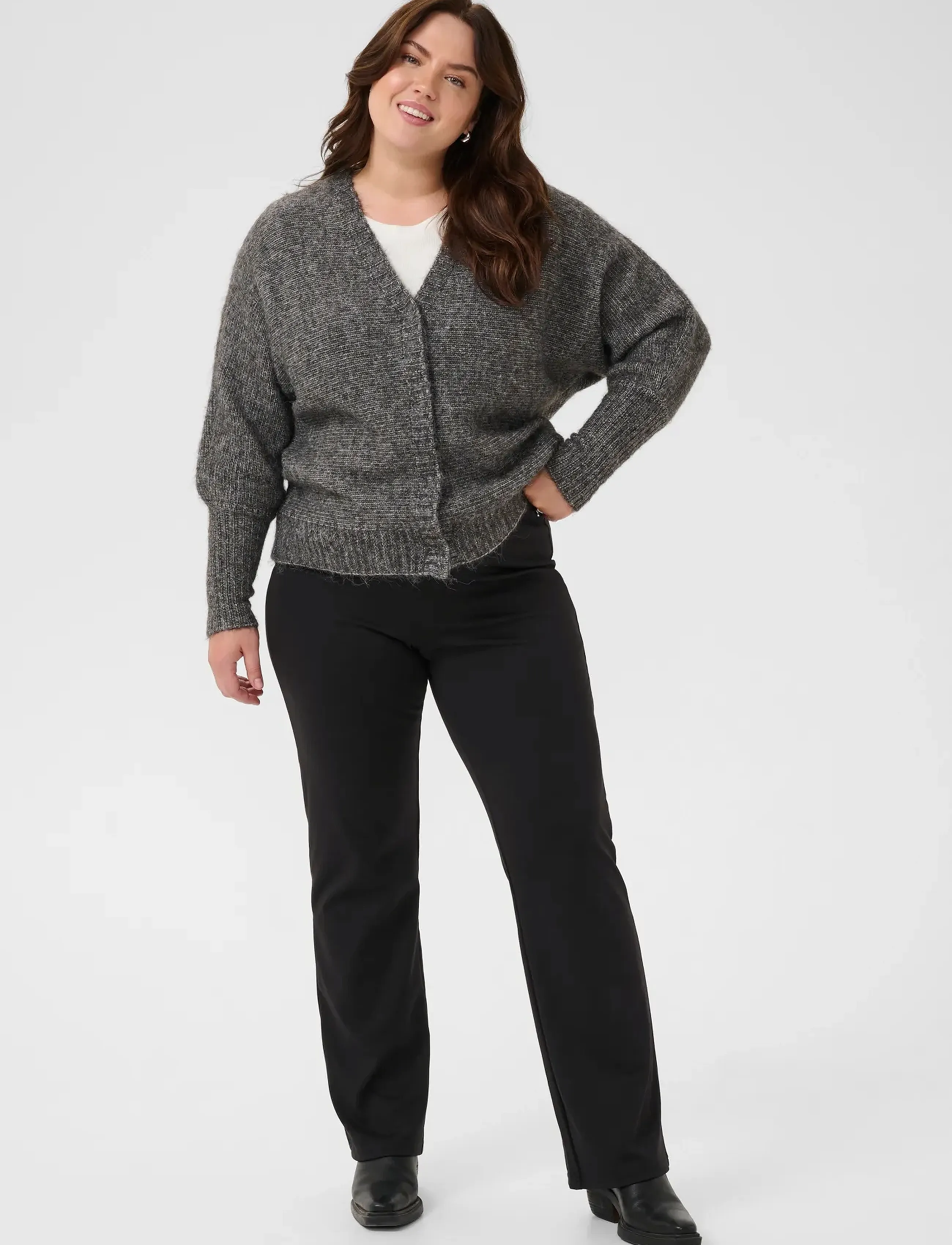 Kaffe Curve - KCluma Knit Cardigan - gebreide vesten - dark grey melange - 3