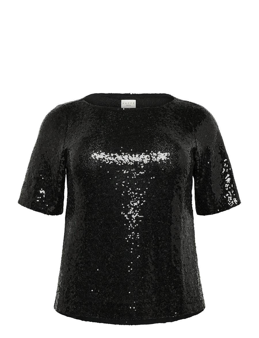 Kaffe Curve - KCmirana Sequin Blouse - lühikeste varrukatega pluusid - black deep - 1
