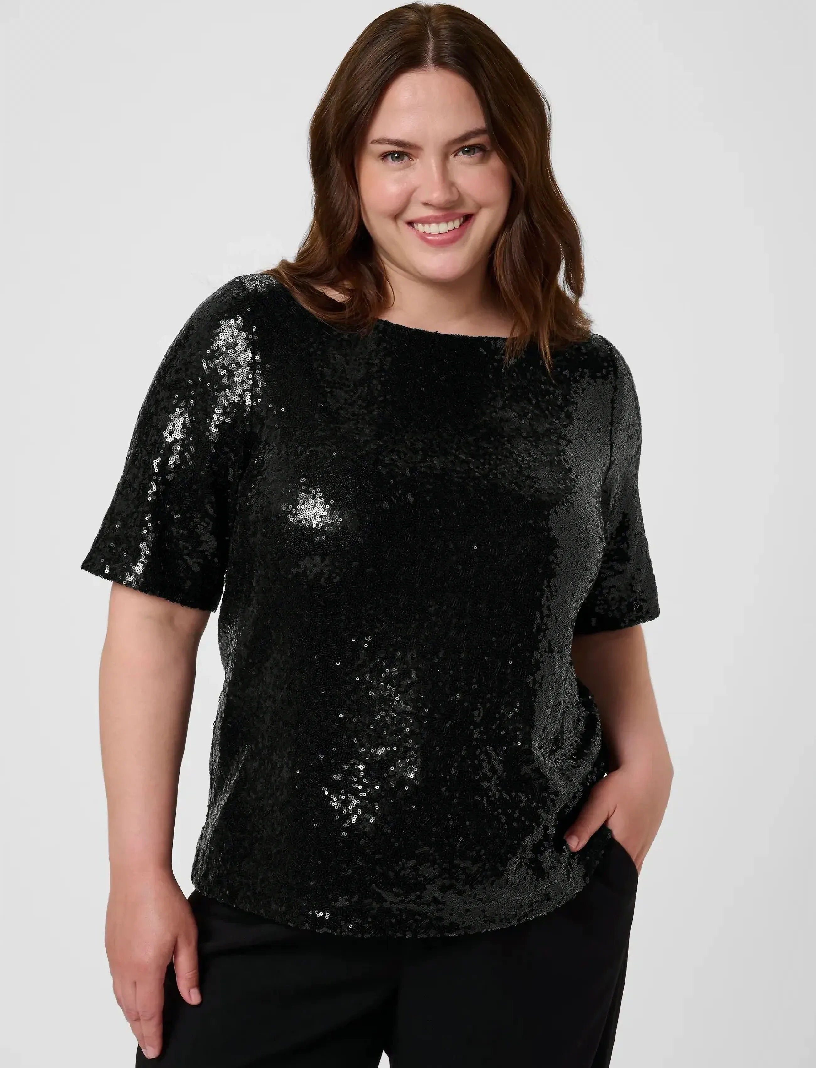 Kaffe Curve Kcmirana Sequin Blouse, XL, Black, Bluser > Kortærmede, Dame