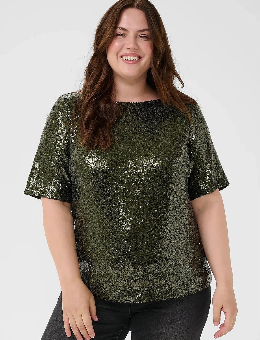 Kaffe Curve - KCmirana Sequin Blouse - lühikeste varrukatega pluusid - ivy green - 0