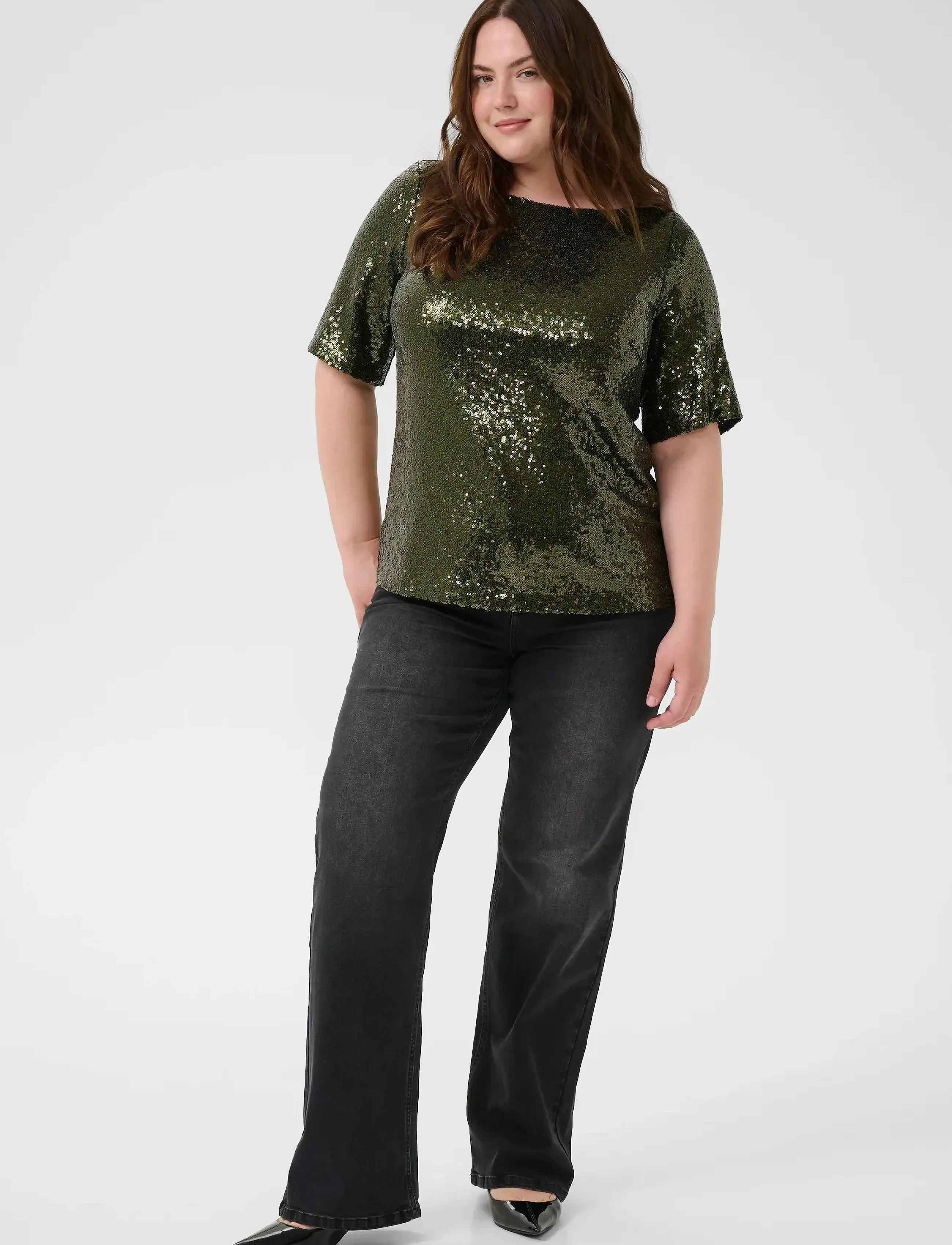 Kaffe Curve - KCmirana Sequin Blouse - kortærmede bluser - ivy green - 3