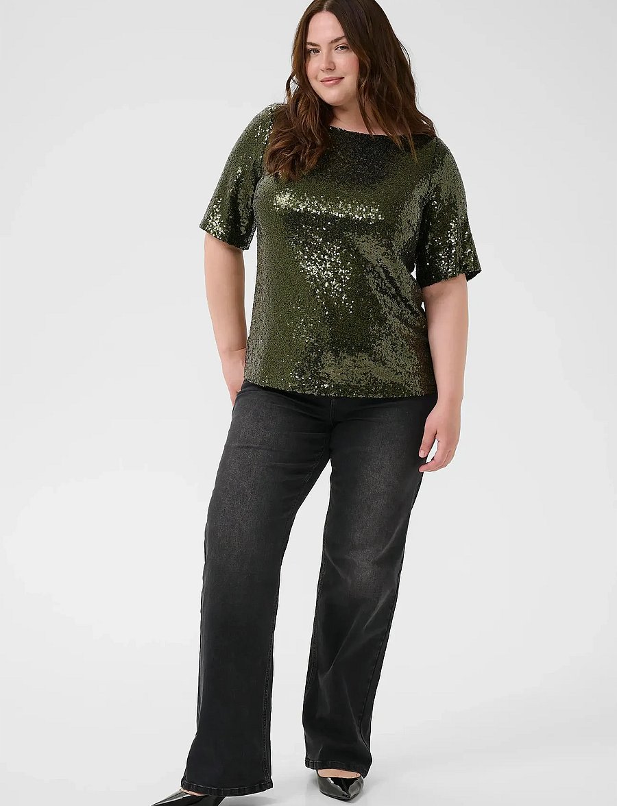 Kaffe Curve - KCmirana Sequin Blouse - lühikeste varrukatega pluusid - ivy green - 3