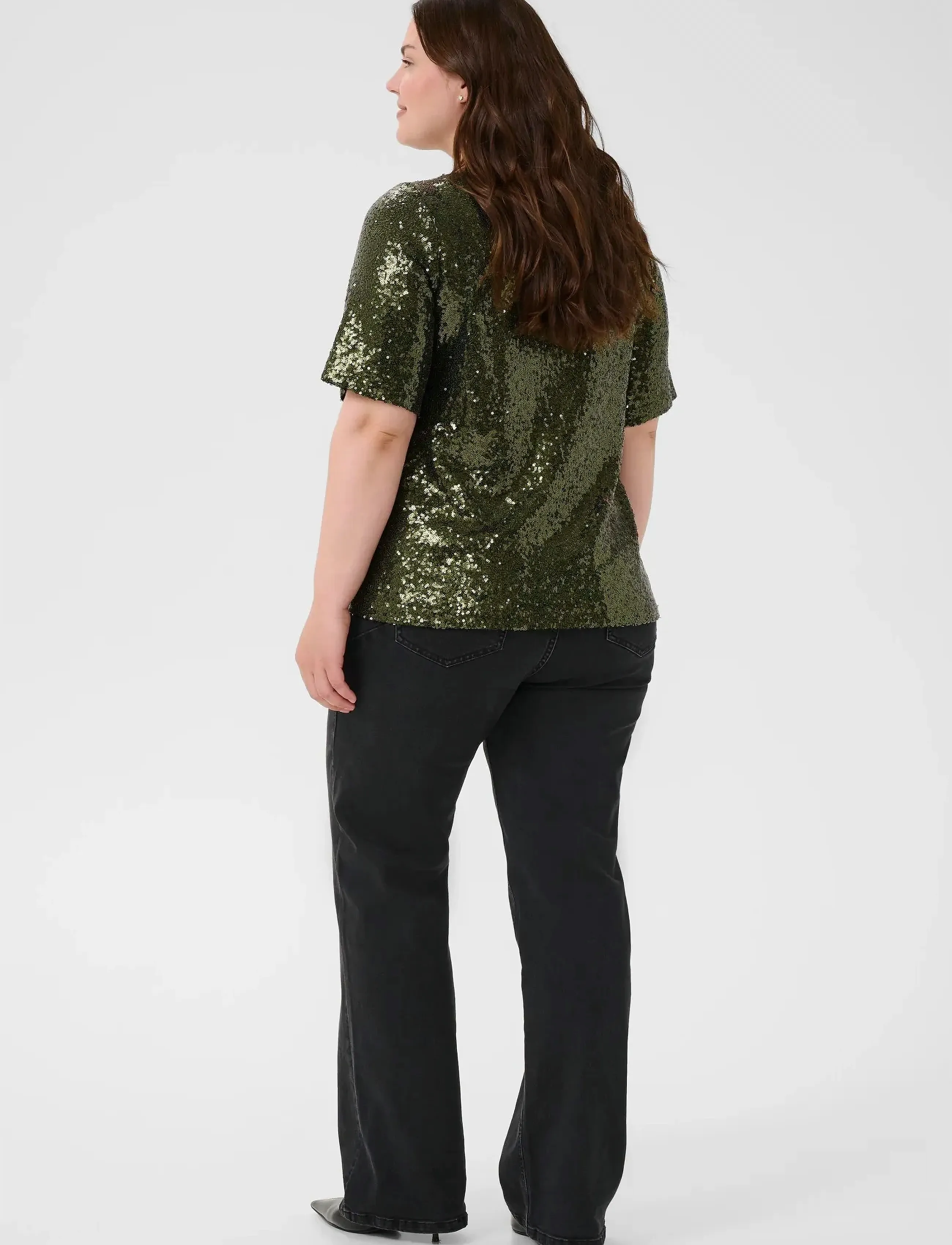 Kaffe Curve - KCmirana Sequin Blouse - kortærmede bluser - ivy green - 4