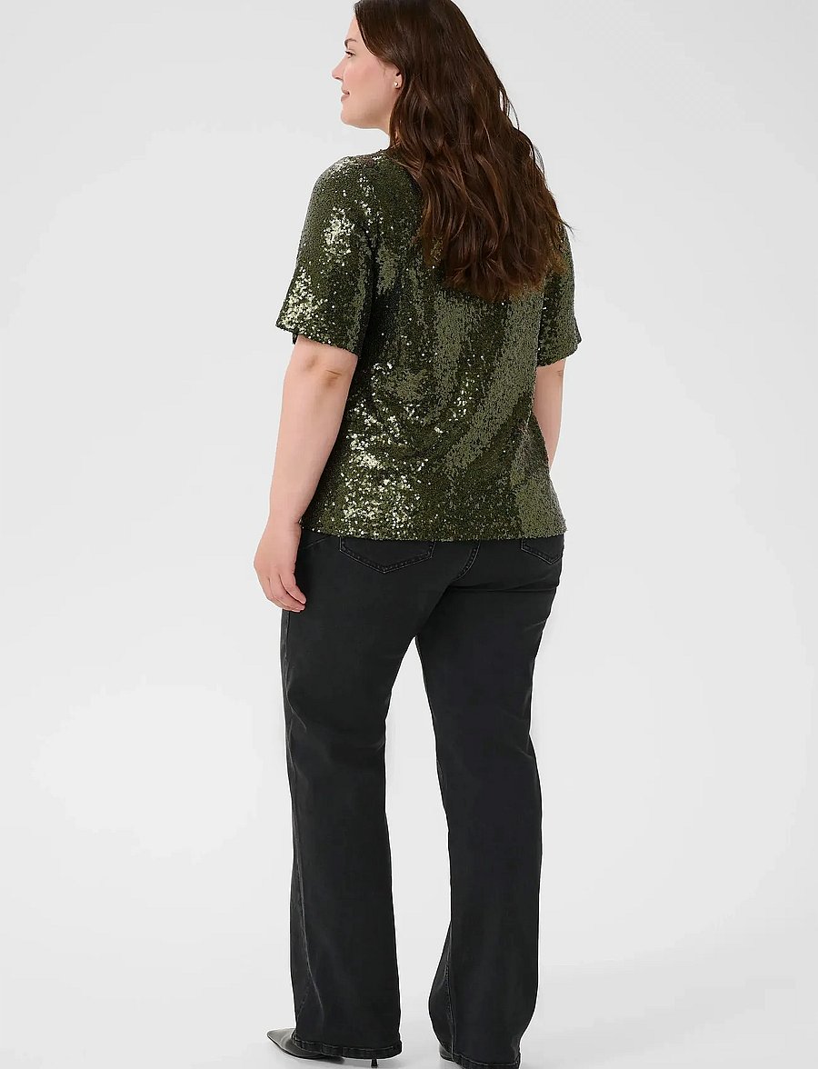 Kaffe Curve - KCmirana Sequin Blouse - lühikeste varrukatega pluusid - ivy green - 4