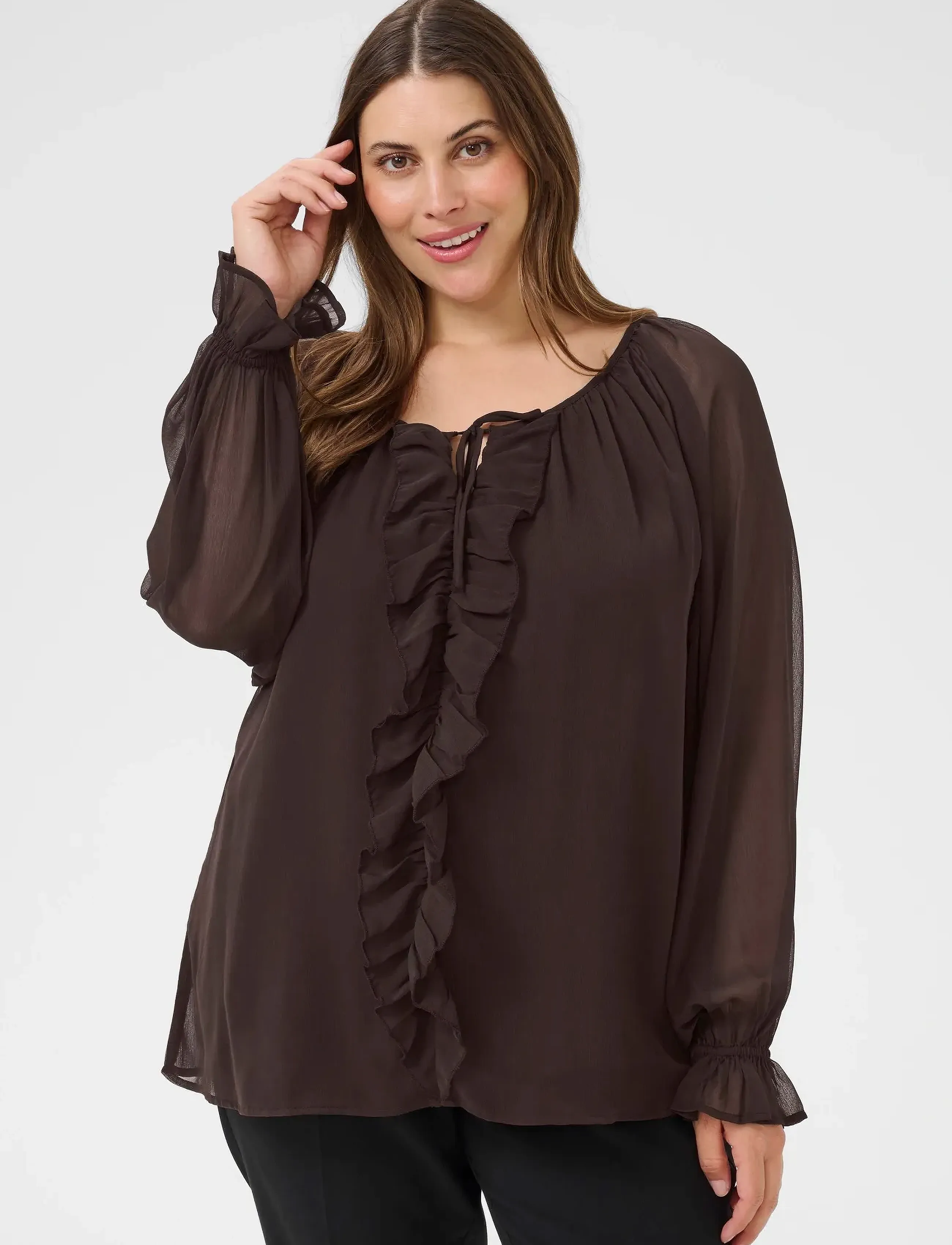 Kaffe Curve KCmilanna Blouse - Blússur & Skyrtur - BLACK COFFEE / brown