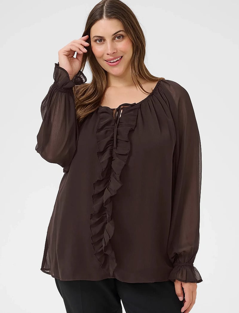 Kaffe Curve - KCmilanna Blouse - langärmlige blusen - black coffee - 0