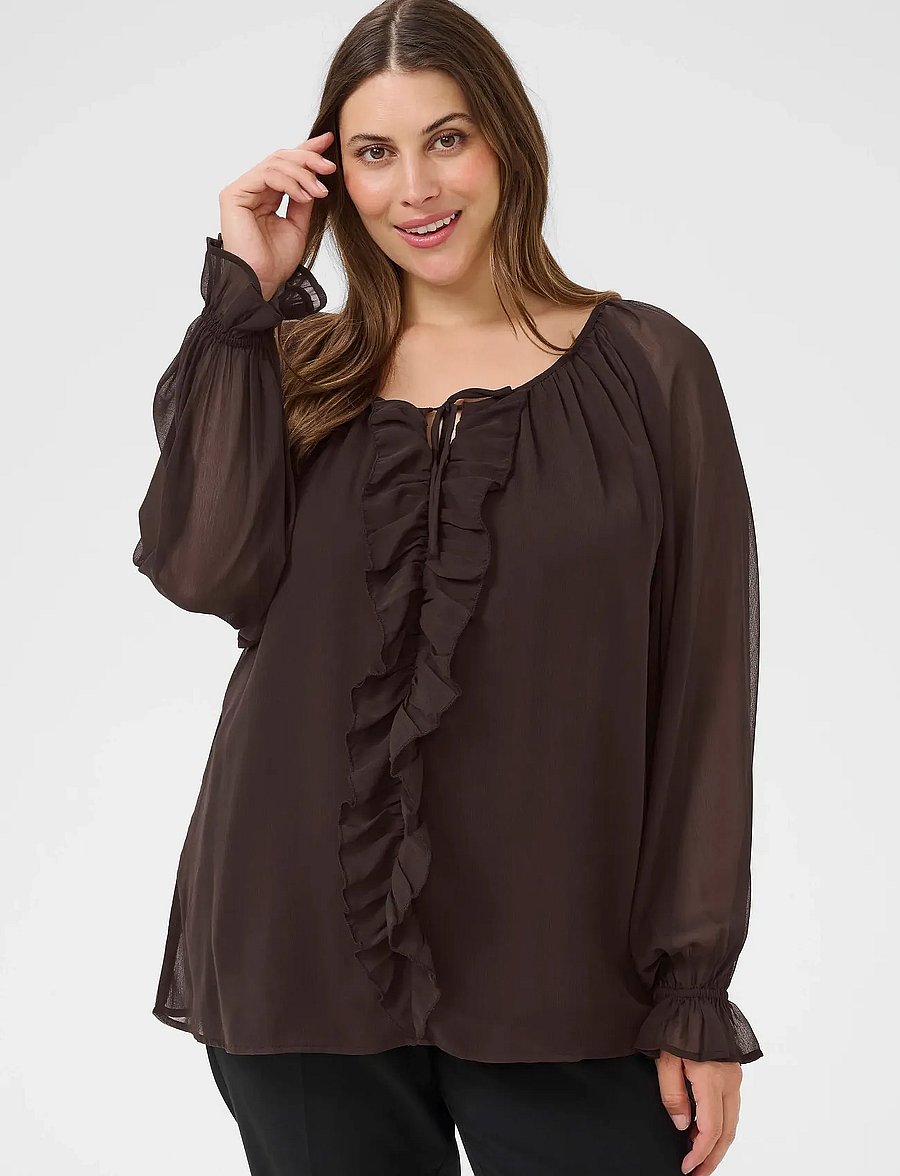 Kaffe Curve - KCmilanna Blouse - langärmelige blusen - black coffee - 0