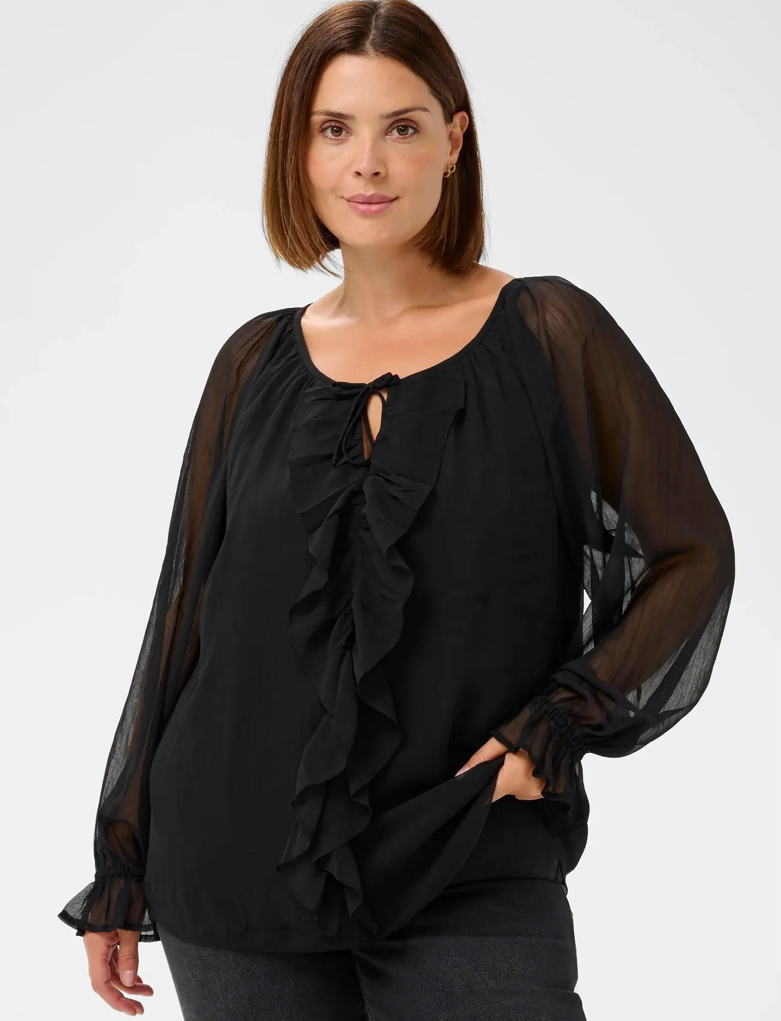 Kaffe Curve Kcmilanna Blouse, Flæsebluse, Sort, Str: 46