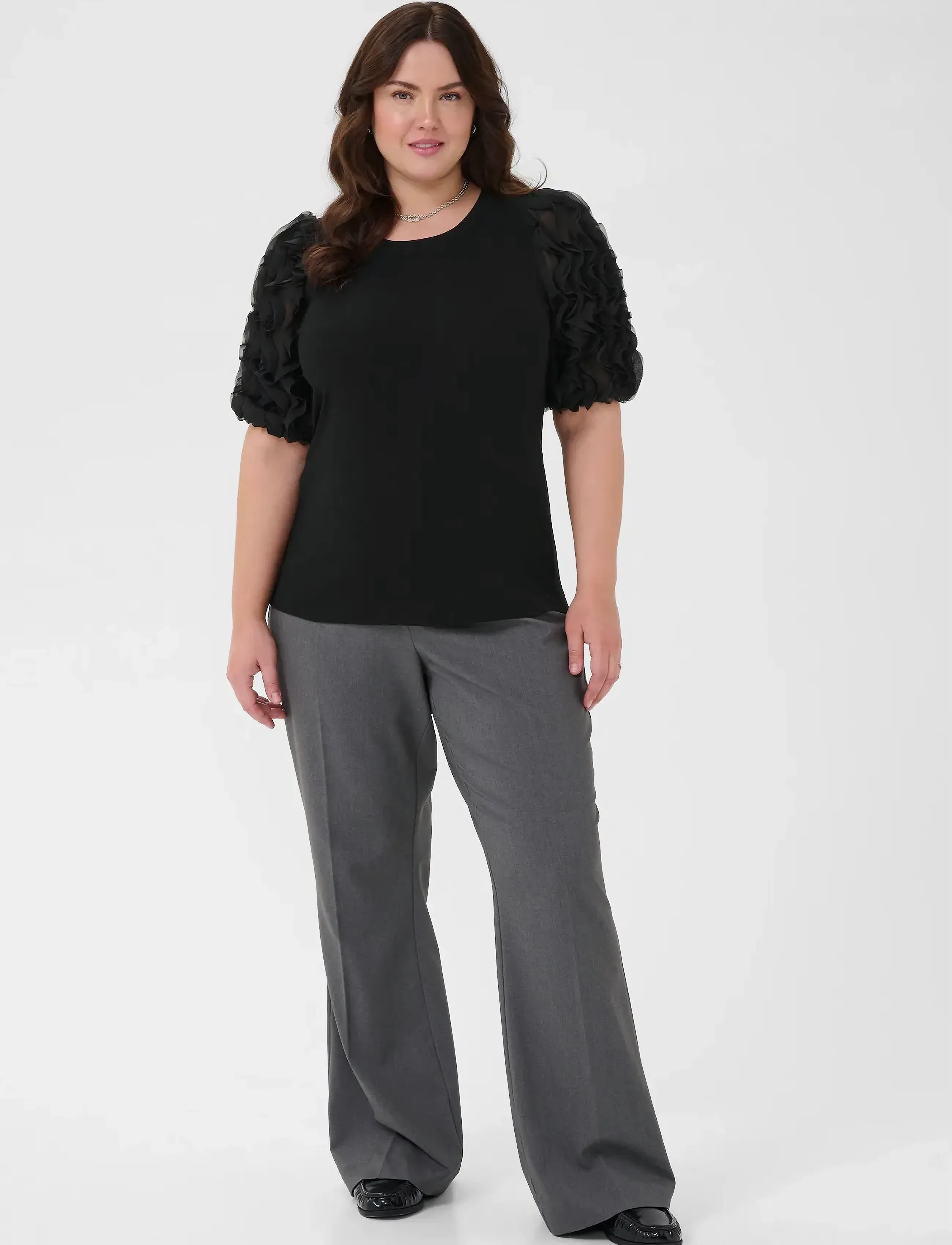 Kaffe Curve - KClucinda Frill T-Shirt - t-skjorter - black deep - 3