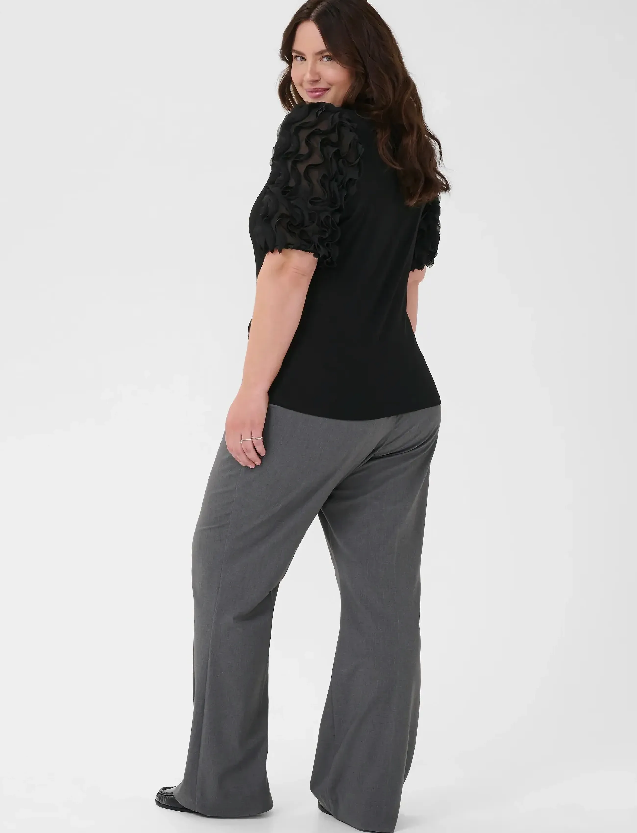 Kaffe Curve - KClucinda Frill T-Shirt - t-skjorter - black deep - 4