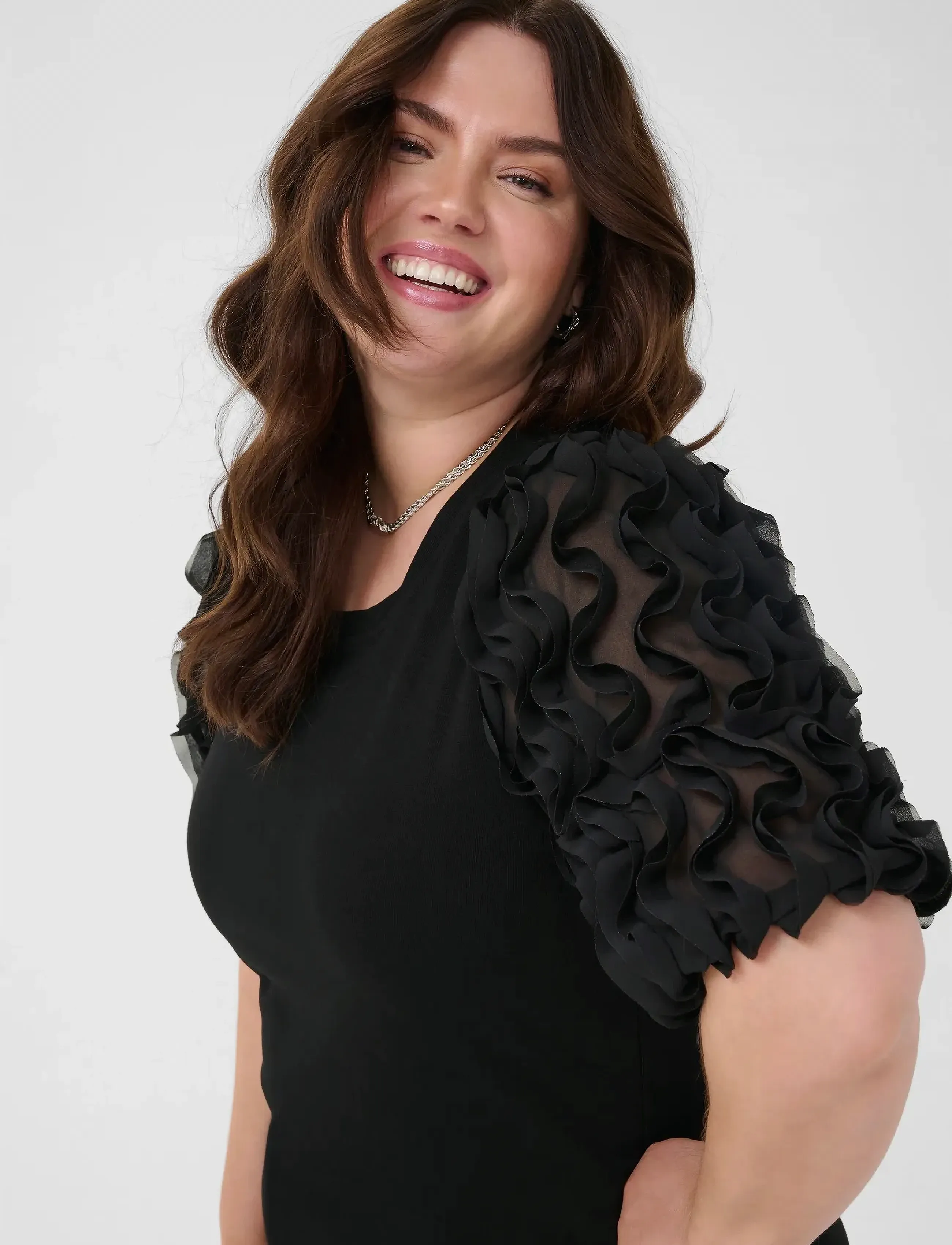Kaffe Curve - KClucinda Frill T-Shirt - t-skjorter - black deep - 5