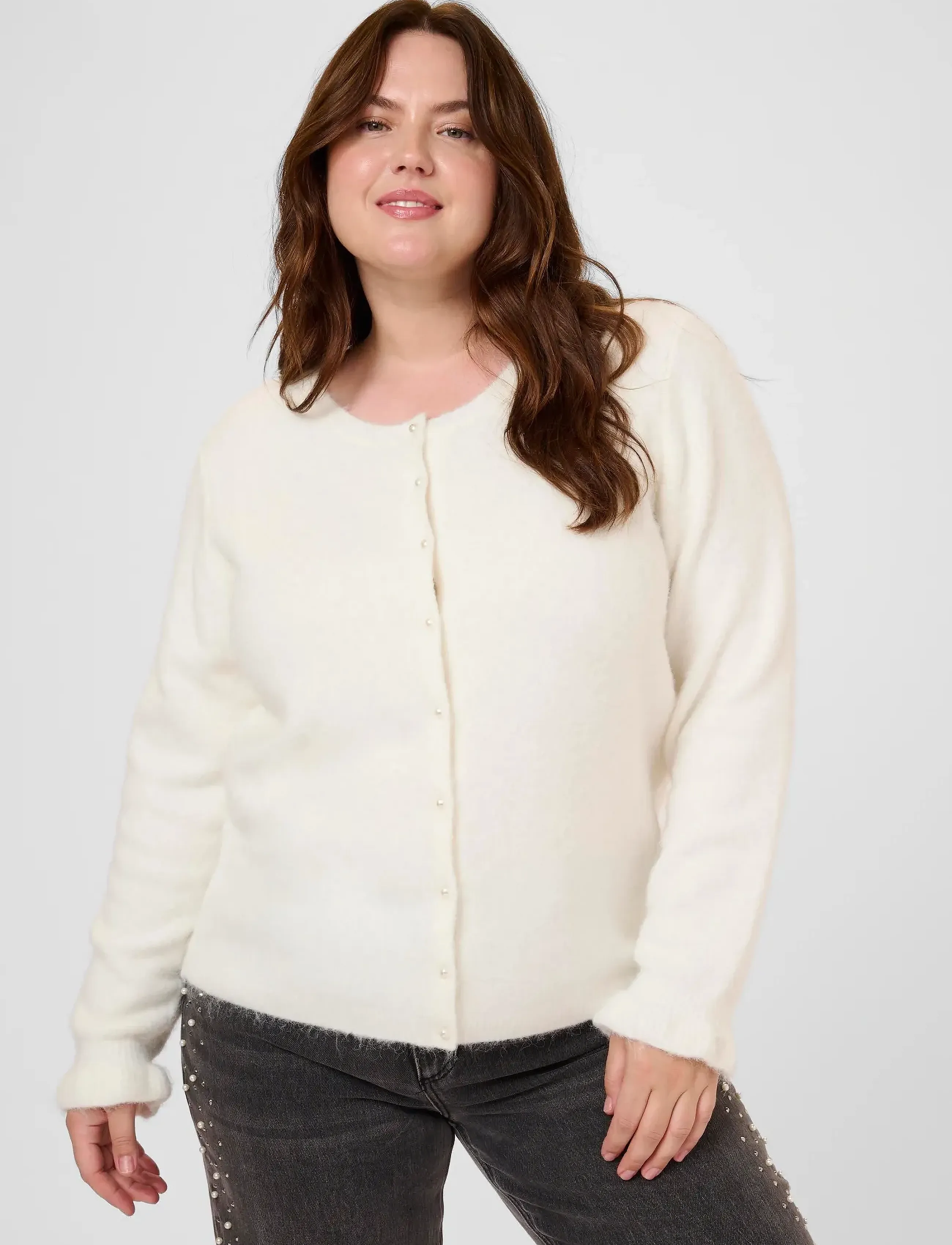 Kaffe Curve Kccirsten Cardigan, S, Cream, Strik > Cardigans, Dame