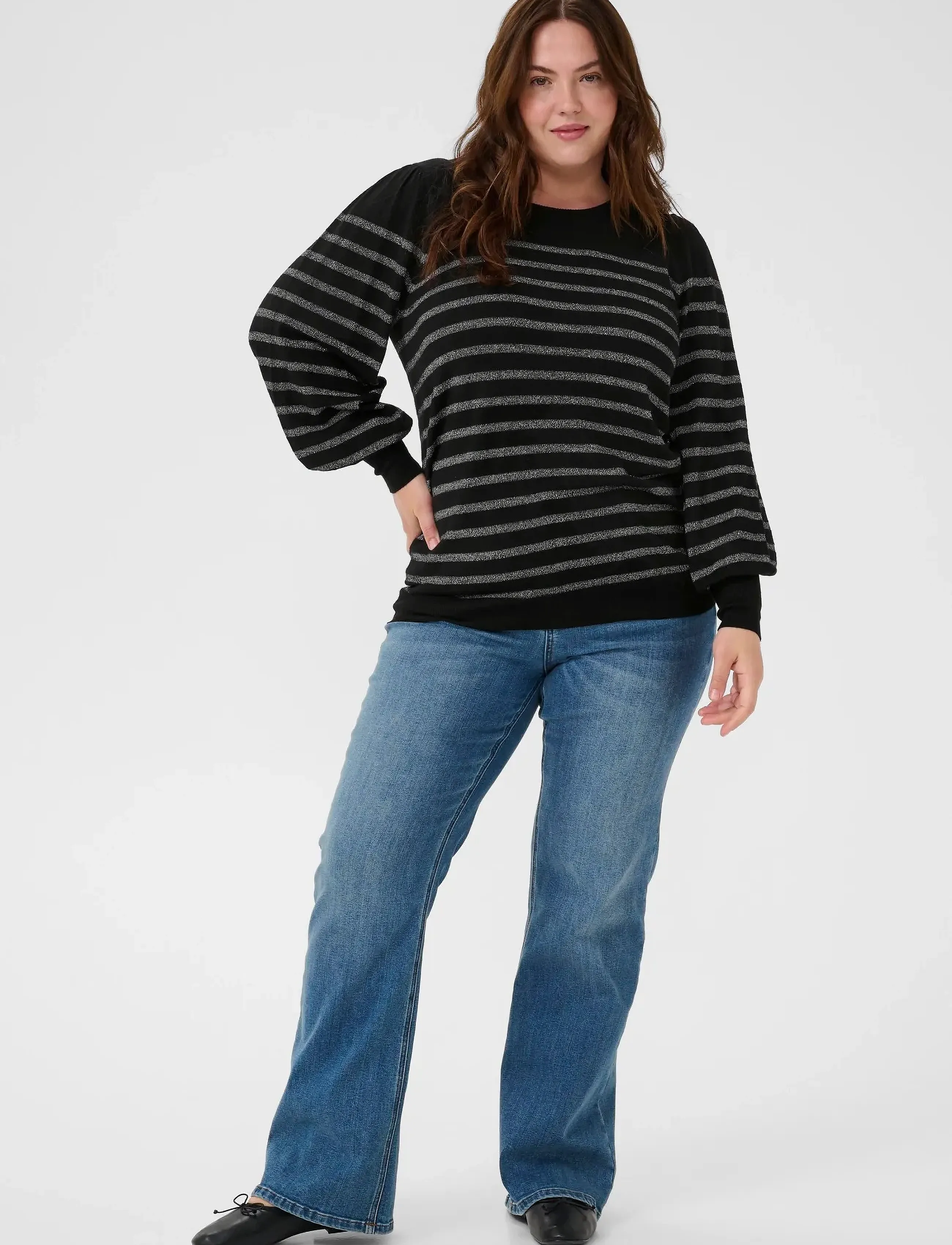 Kaffe Curve - KClinia Knit Pullover - black / silver stripe - 3